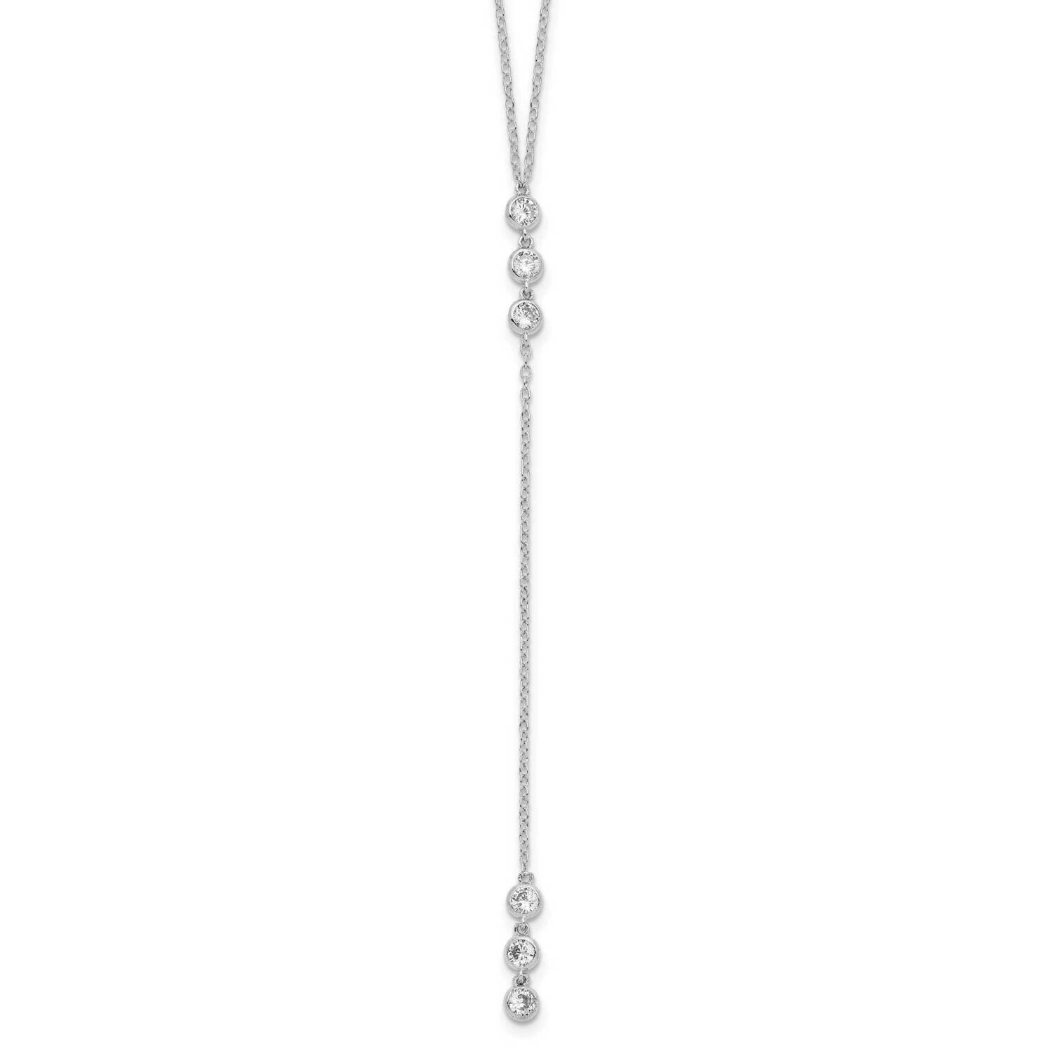 Polished Bezel Set CZ with 2 Inch Extension Necklace Sterling Silver Rhodium-Plated QG6035-16
