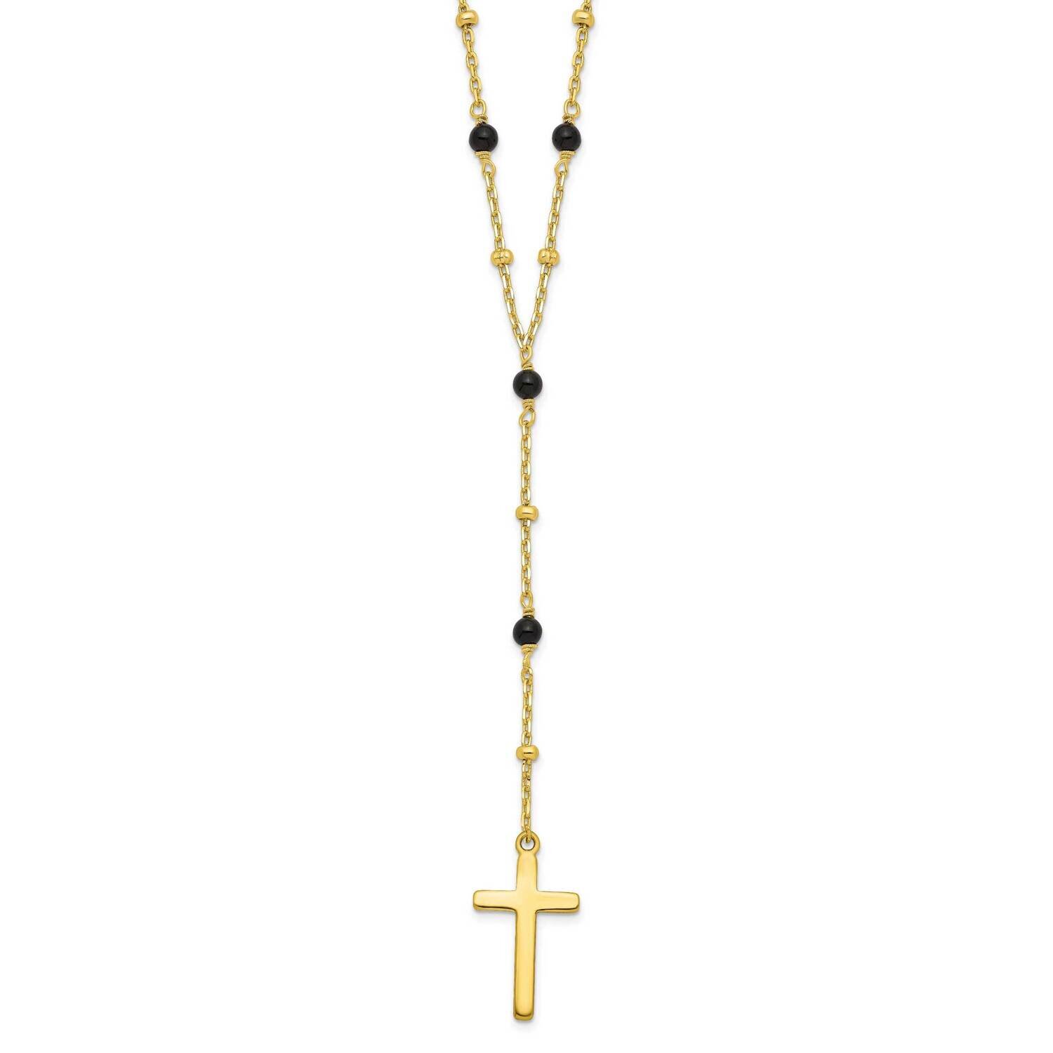 Gold-Tone Beaded Onyx Cross with 2 Inch Extension Necklace Sterling Silver QG6062-16, MPN: QG6062-1…