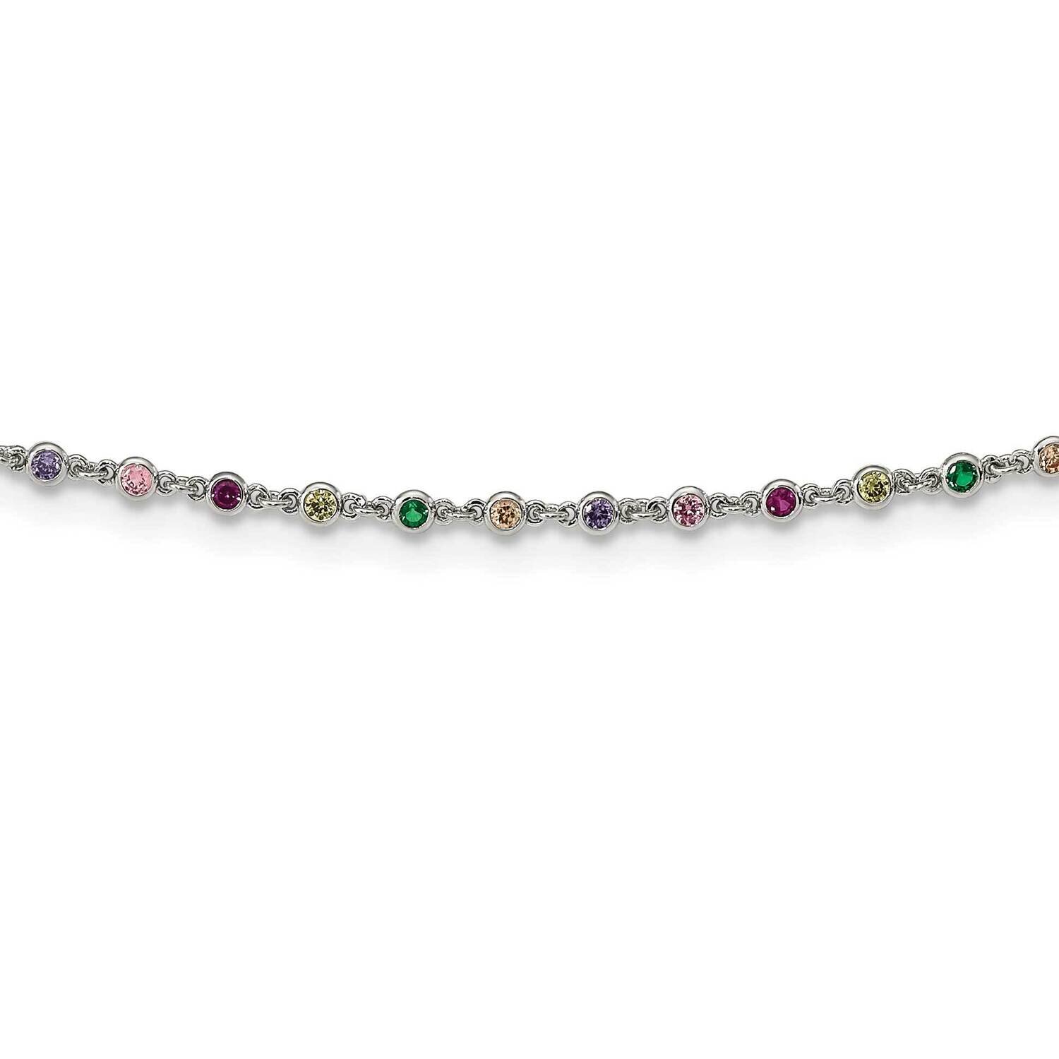 Polished Multi-Color CZ with 3 Inch Extension Necklace Sterling Silver Rhodium-Plated QG6032-12.5, …