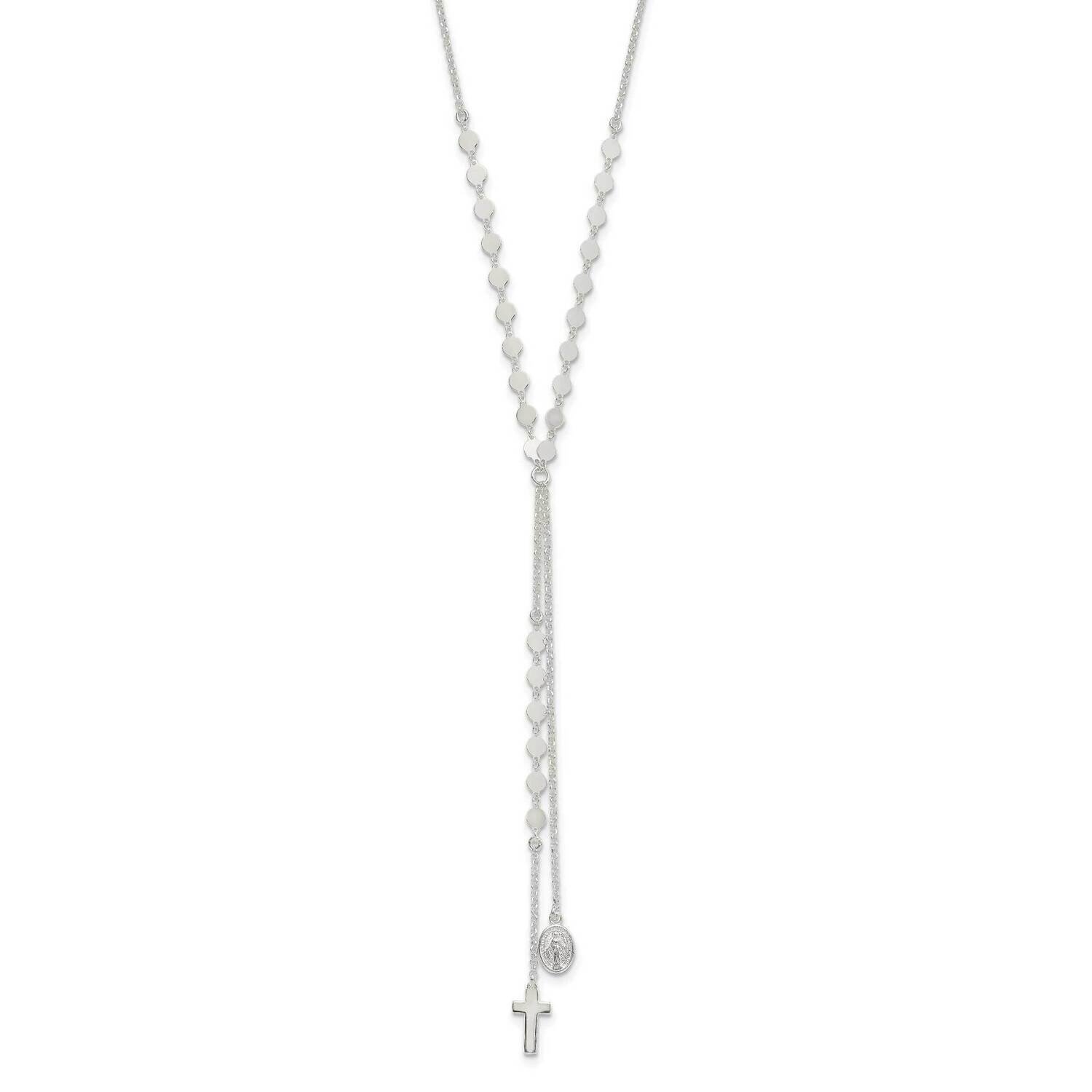 Miraculous Medal And Cross Drop Necklace Sterling Silver Polished QG6045-17, MPN: QG6045-17, 196904…