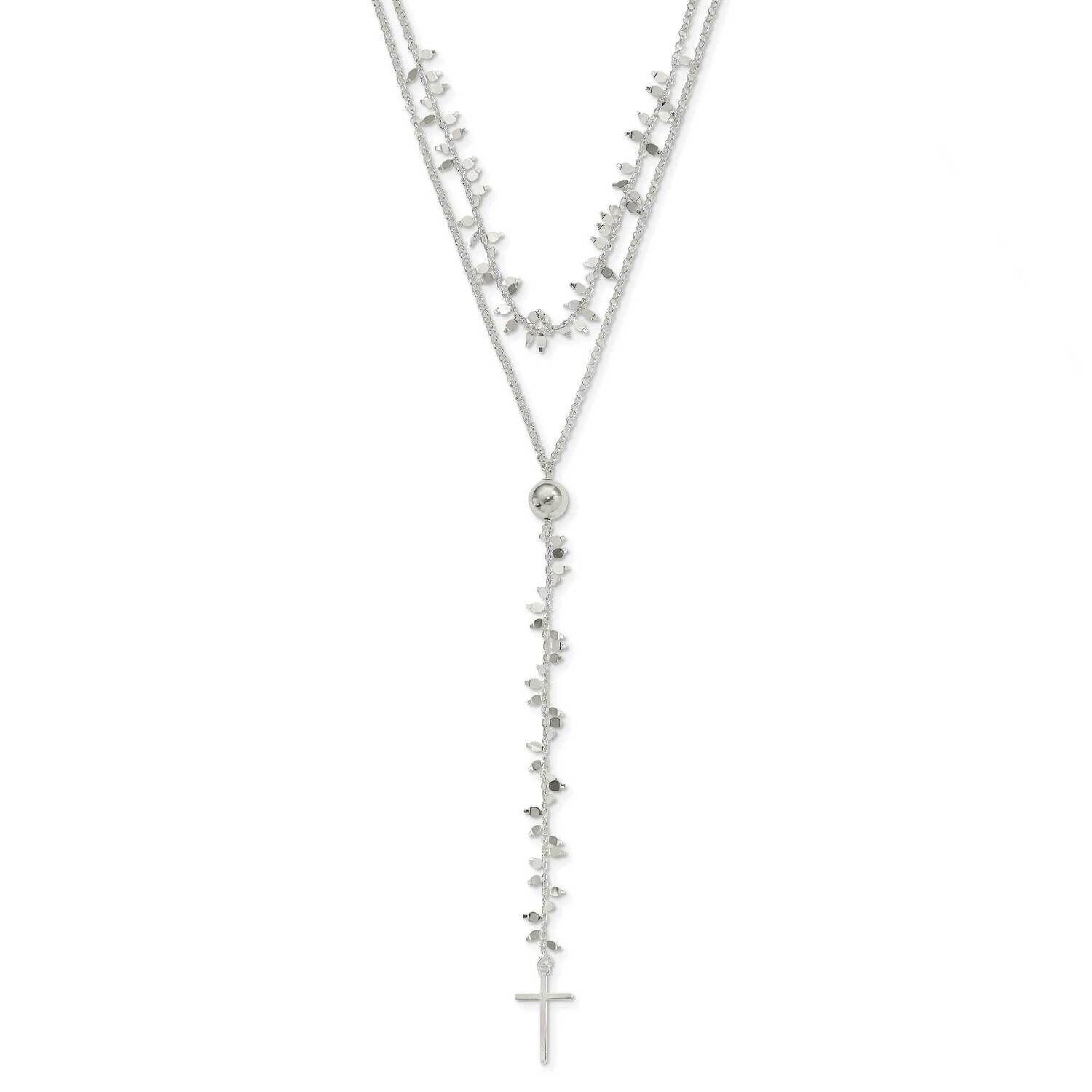 Cross with 2 Inch Extension 2-Strand Necklace Sterling Silver Polished QG6052-16, MPN: QG6052-16, 1…