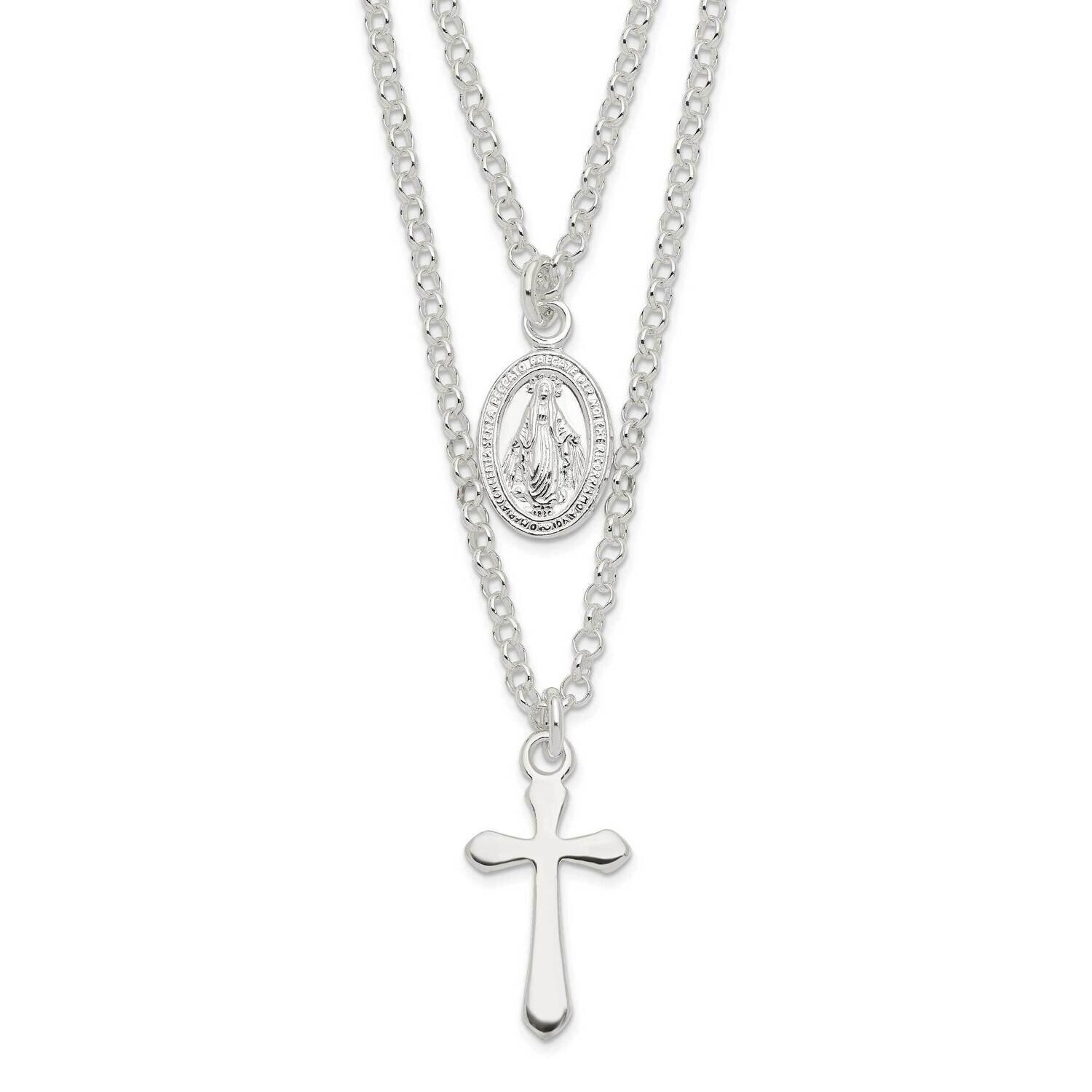 Medallion &amp; Cross Necklace Sterling Silver Polished QG6056-17, MPN: QG6056-17, 196904162989