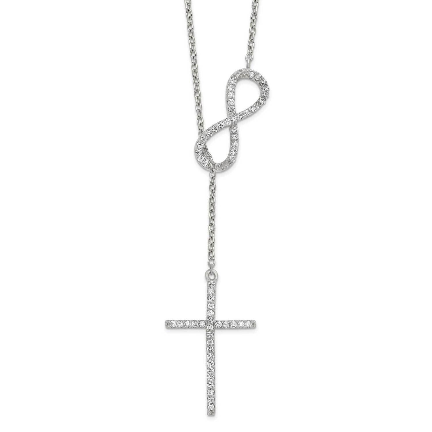 Rhodium CZ Cross Infinity Symbol 18In Necklace Sterling Silver Polished QG6063-18, MPN: QG6063-18, …
