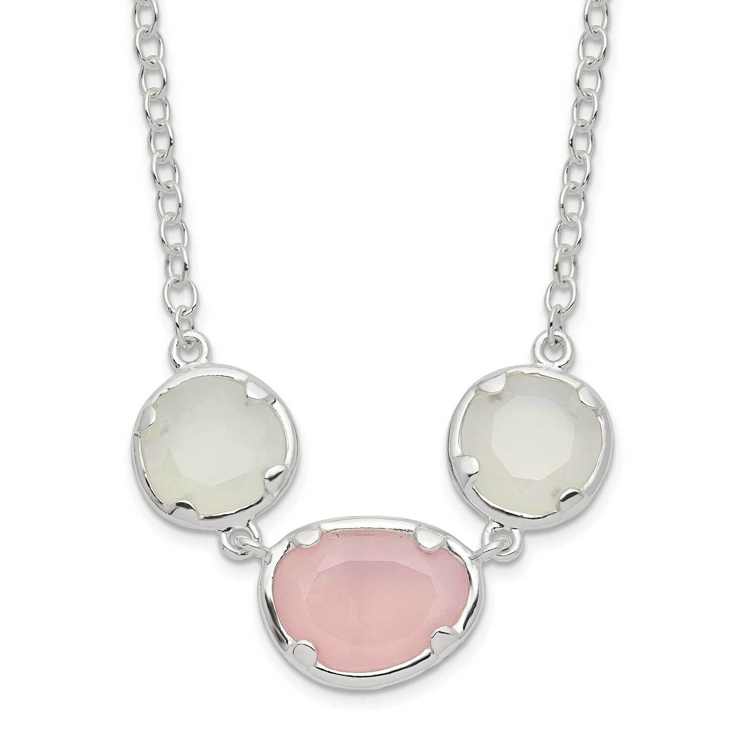 White &amp; Pink Chalcedony Necklace Sterling Silver QG6185-18, MPN: QG6185-18, 196904161982