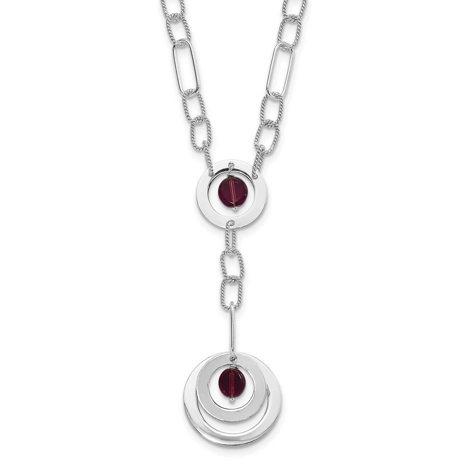 Purple Crystal Fancy Link Drop Necklace Sterling Silver QH1125-16, MPN: QH1125-16, 883957048406