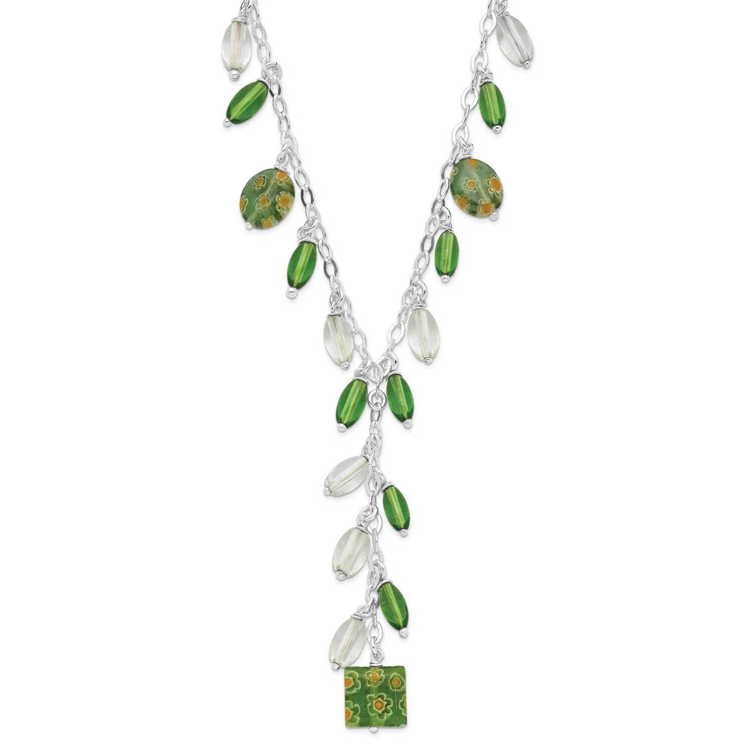 Green Crystal Fancy Drop Necklace Sterling Silver QH1121-16