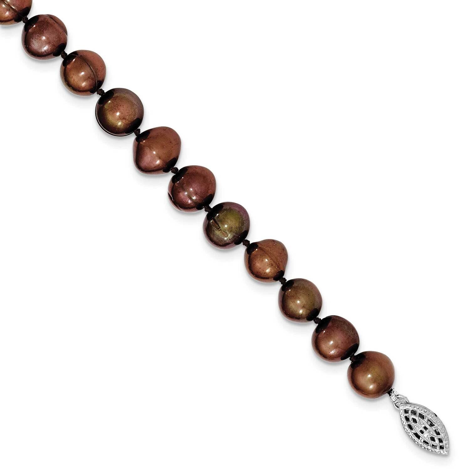 9-10mm Coffee Egg Shape Fw Cultured Pearl Necklace Sterling Silver QH5160-24, MPN: QH5160-24,