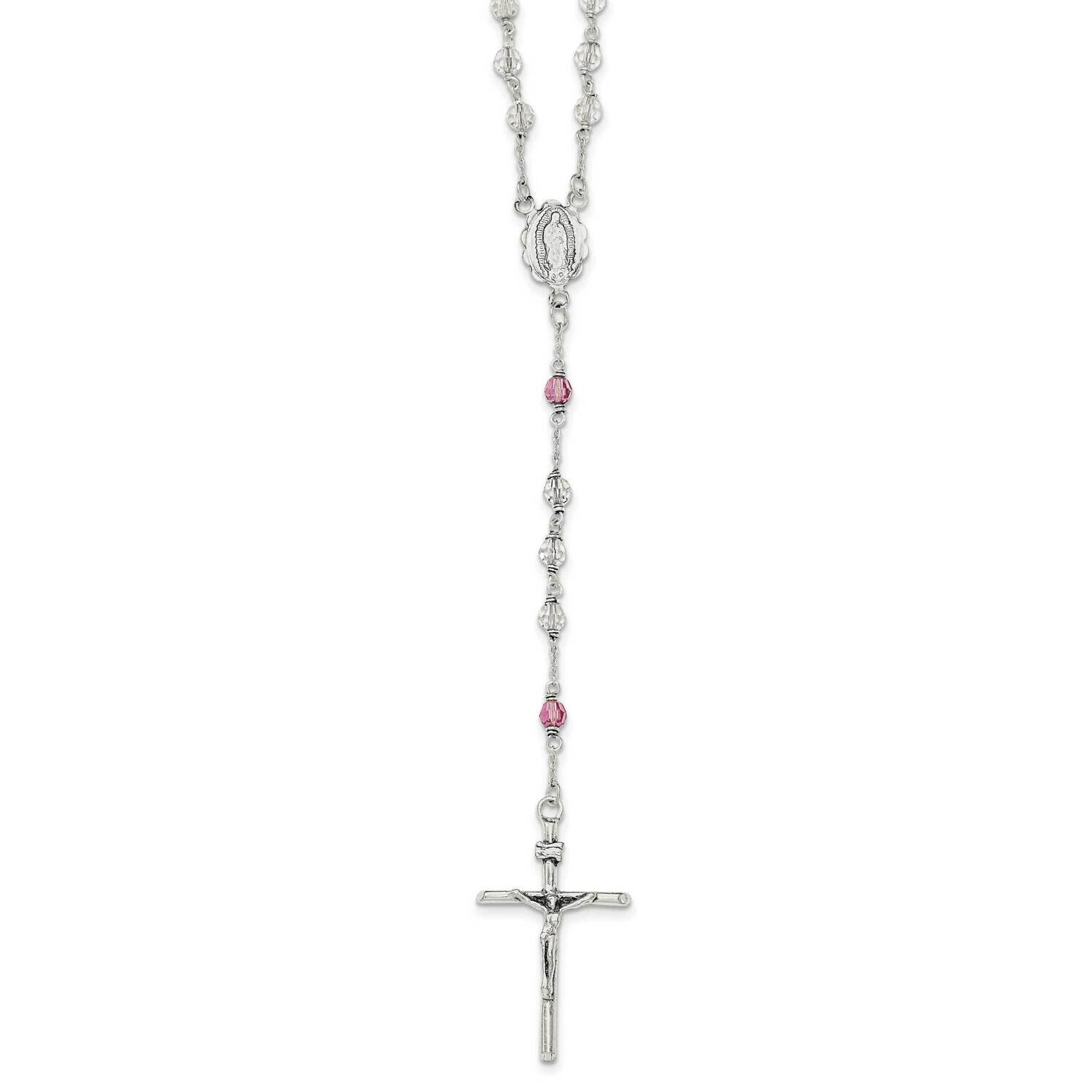 Crystal Rose Quartz Rosary Necklace Sterling Silver Polished QH5132-21.5, MPN: QH5132-21.5,
