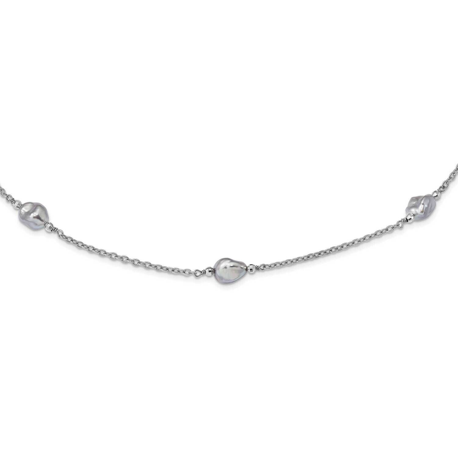 8-9mm Grey Baroque Fwc Pearl 9 Station Necklace Sterling Silver Rhodium-Plated QH5343-30