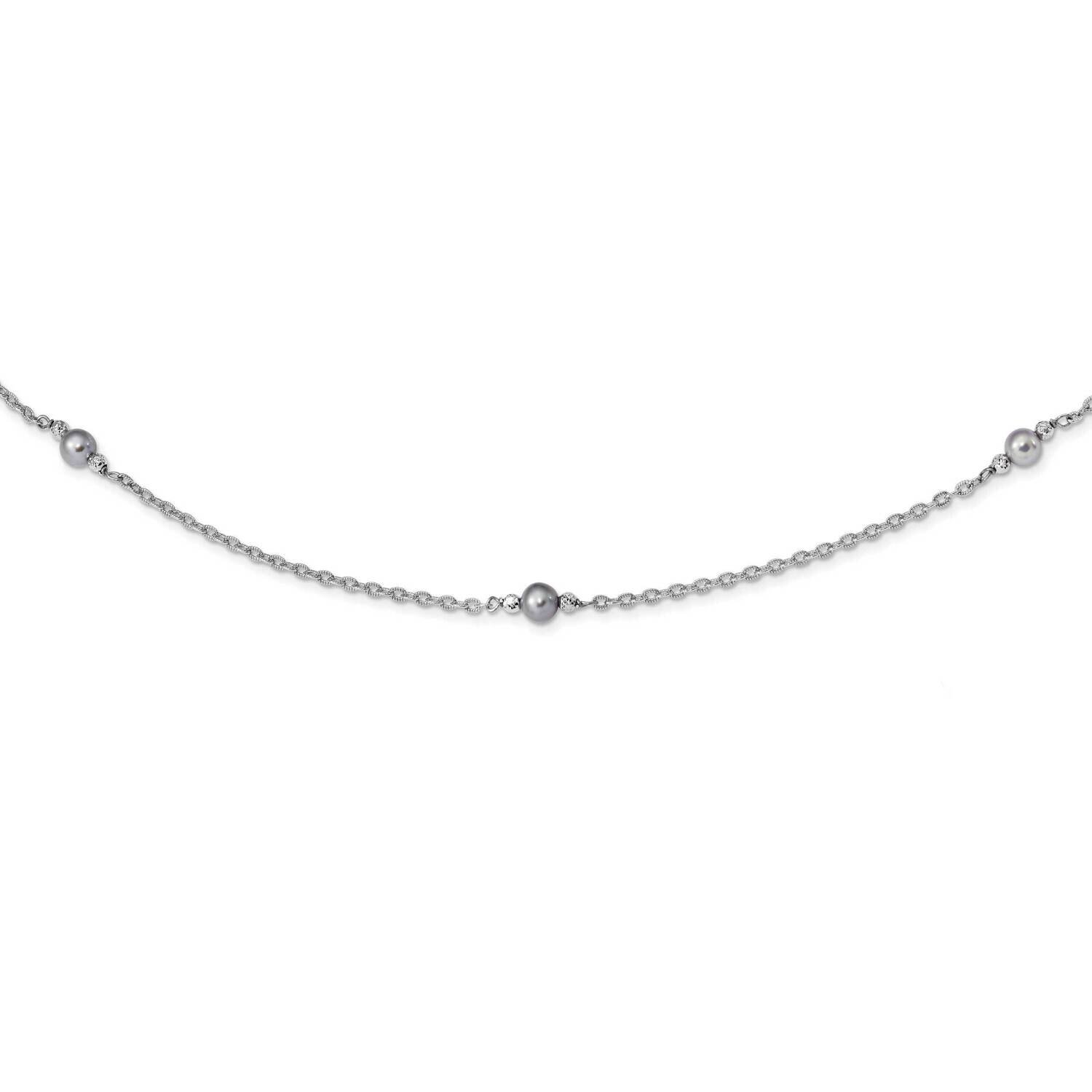 Grey Fw Cultured Texture Cable Necklace Sterling Silver Rhodium-Plated QH5257-30