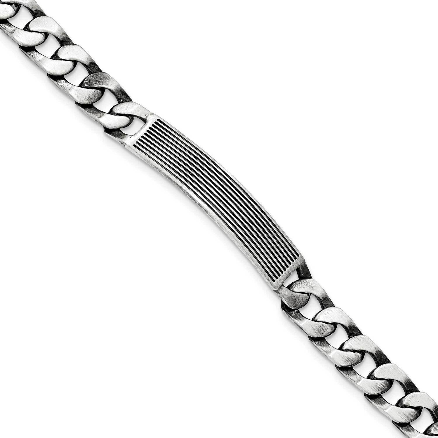 Antiqued Satin ID Link Bracelet Sterling Silver QID203-8.5, MPN: QID203-8.5,