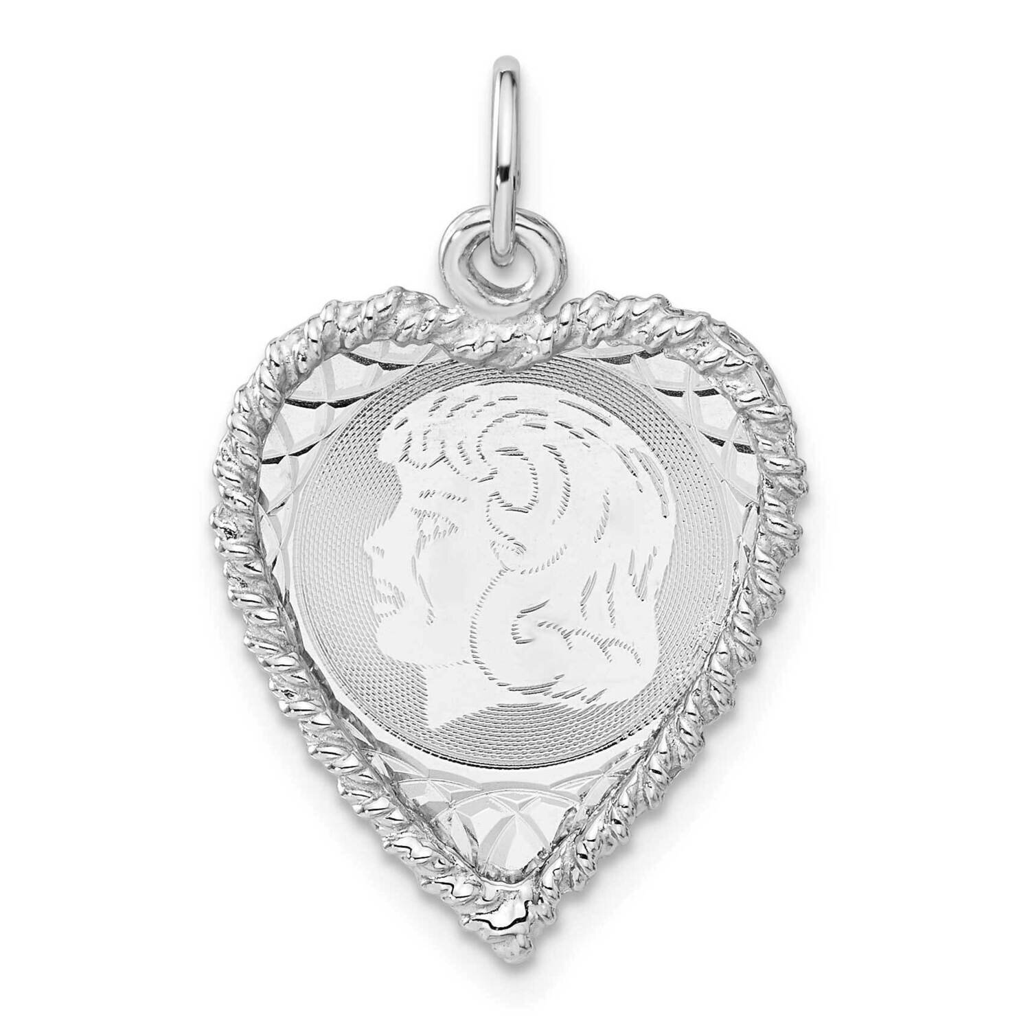 Engravable Girl Heart Disc Charm Sterling Silver QM326/18