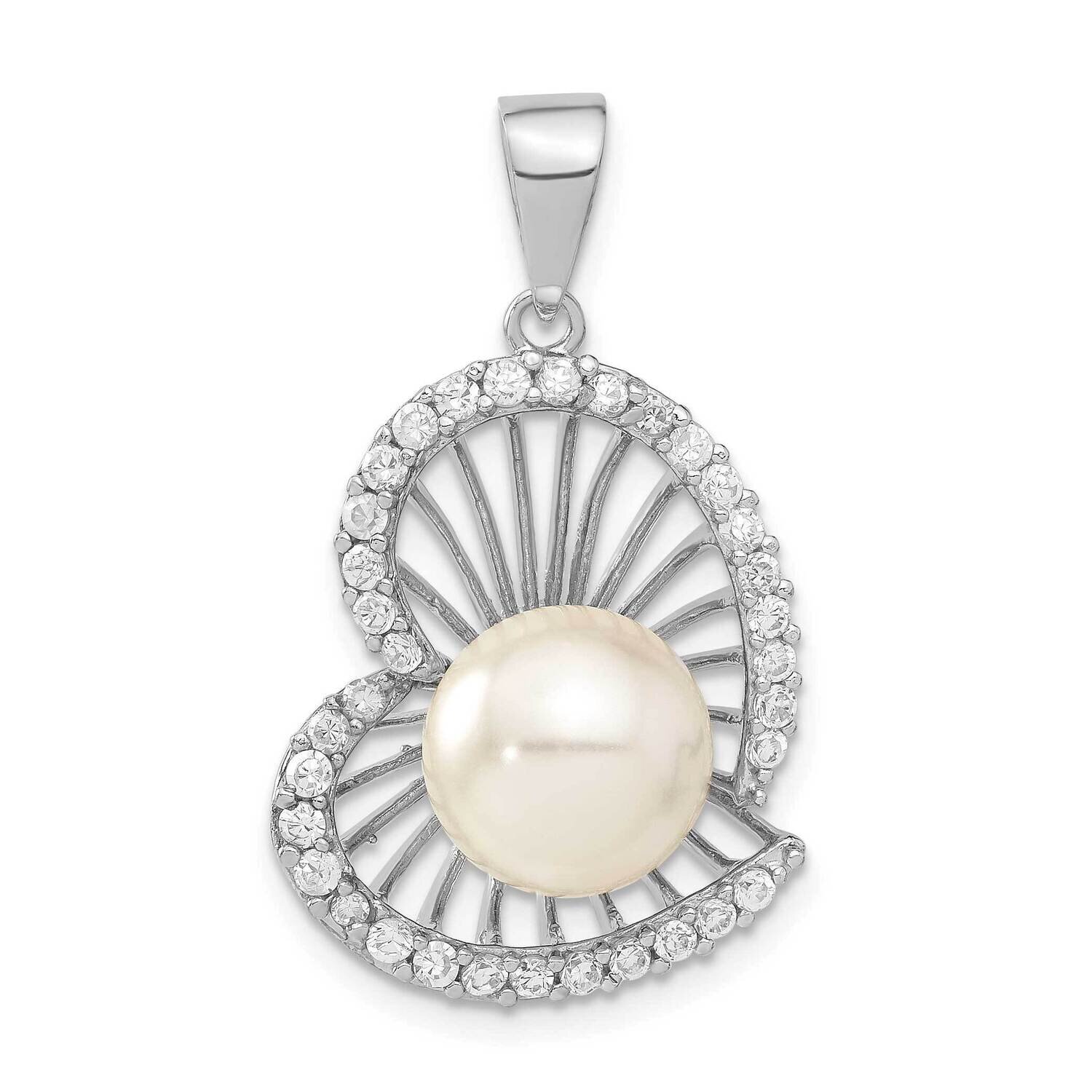 CZ &amp; Simulated Pearl Heart Pendant Sterling Silver QP1327, MPN: QP1327,