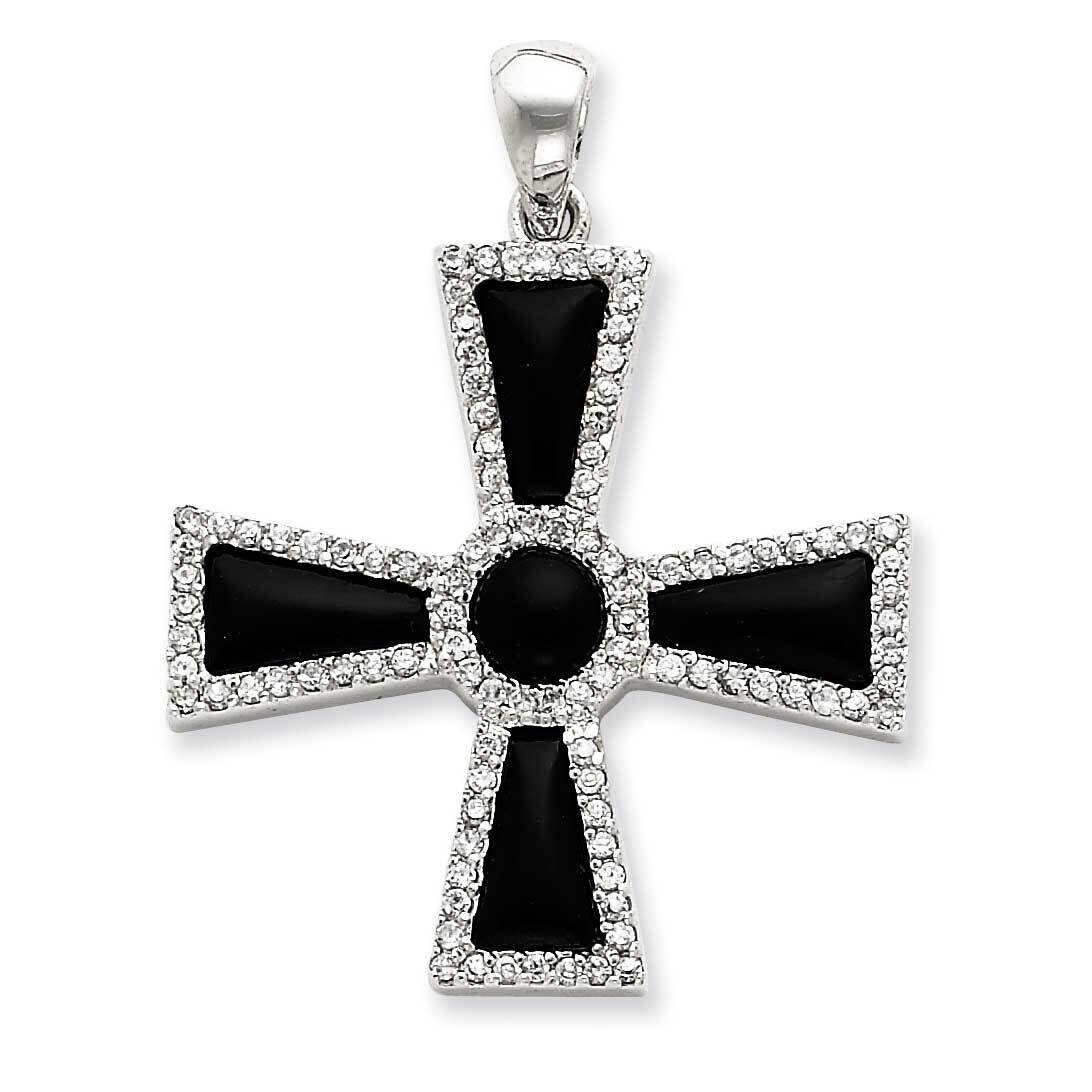 CZ &amp; Onyx Cross Pendant Sterling Silver QP1299, MPN: QP1299,