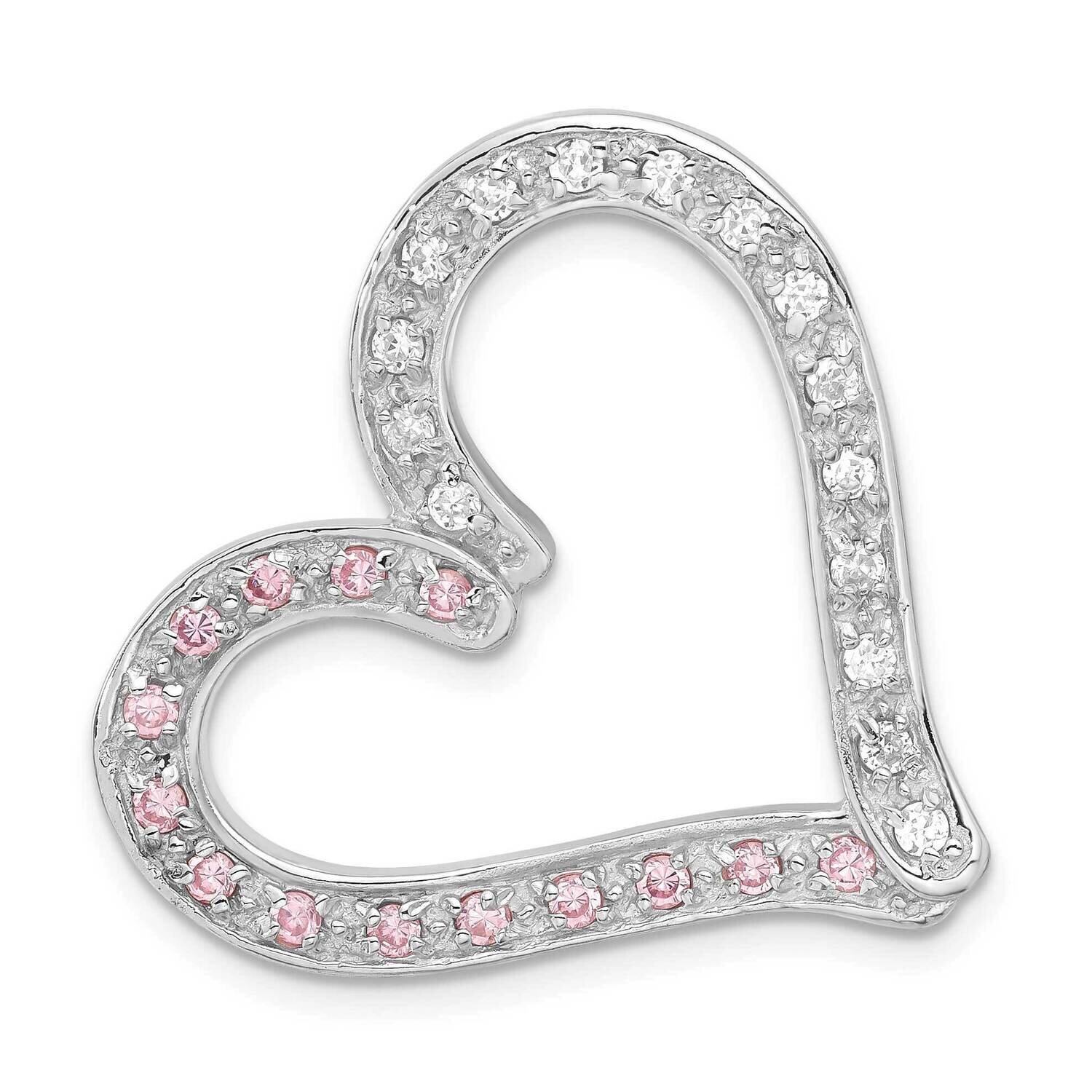 Pink And Clear CZ Heart Chain Slide Sterling Silver QP1349