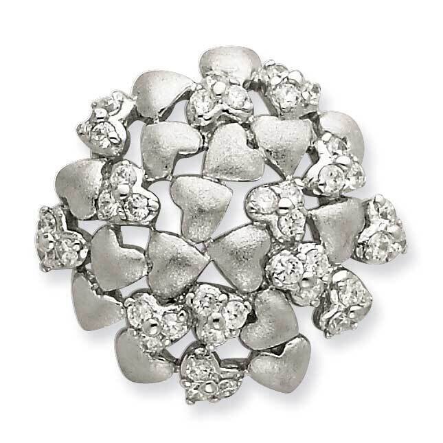 Satin &amp; CZ Hearts Pendant Sterling Silver QP1805, MPN: QP1805,
