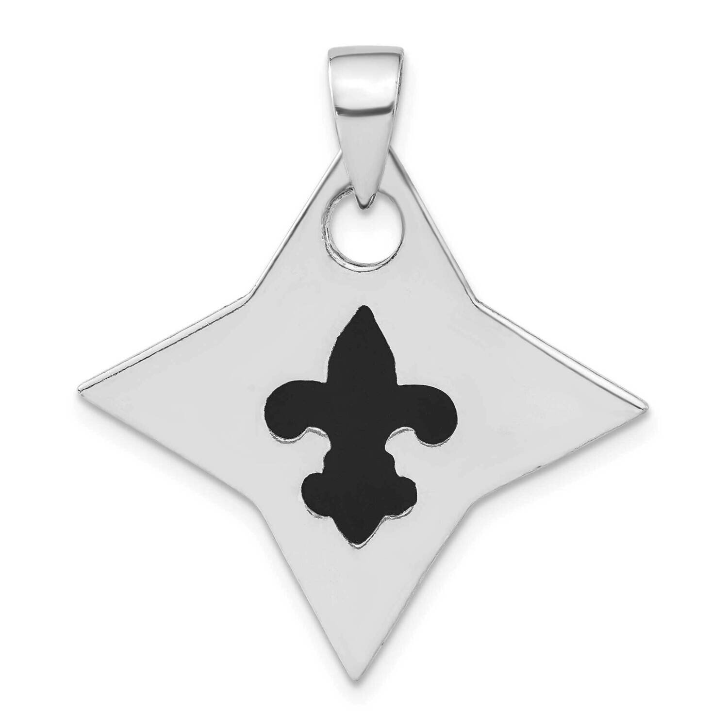 Black Enameled Fleur De Lis Pendant Sterling Silver Polished QP1969, MPN: QP1969,