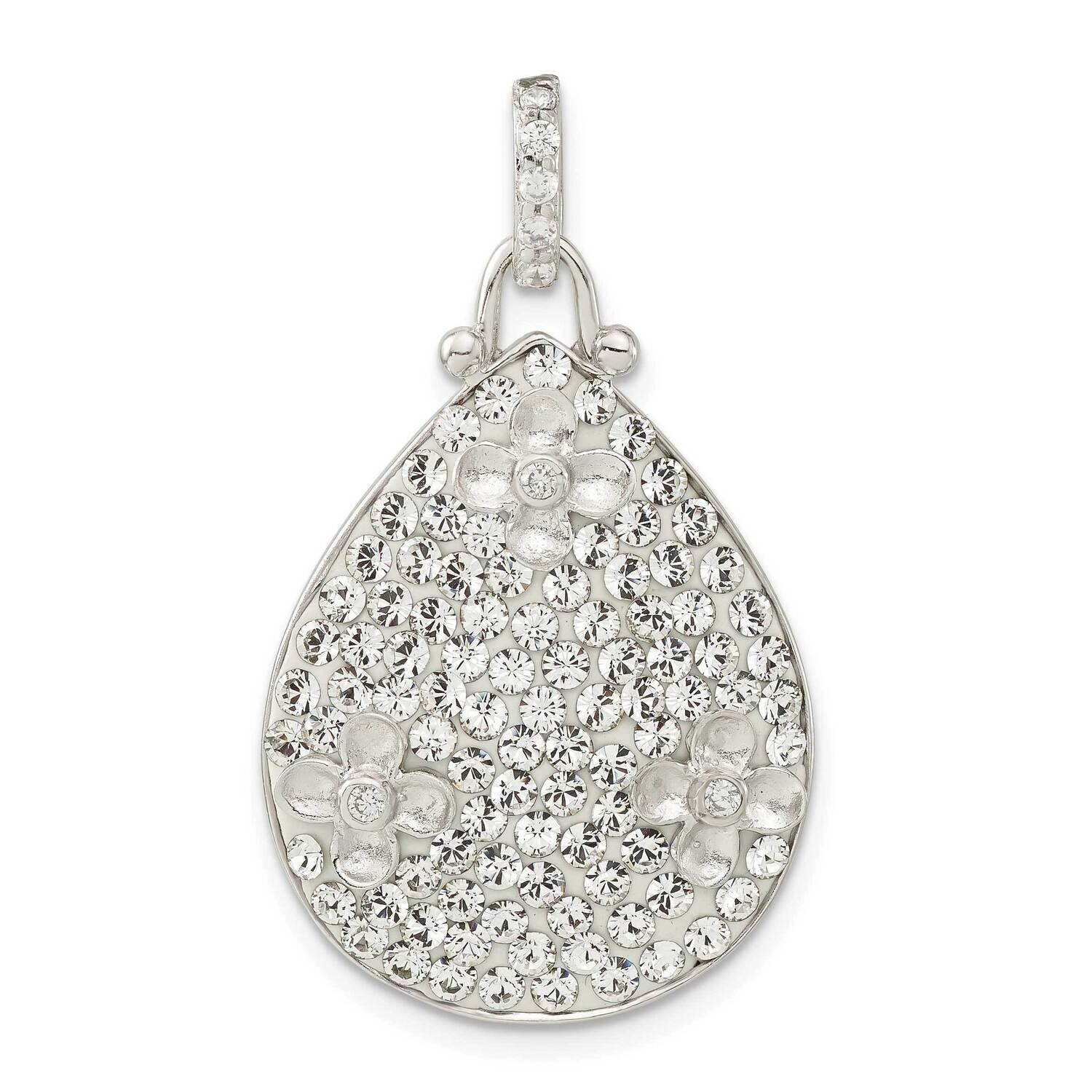 CZ &amp; Crystal Flower Teardrop Pendant Sterling Silver Polished QP4164, MPN: QP4164,