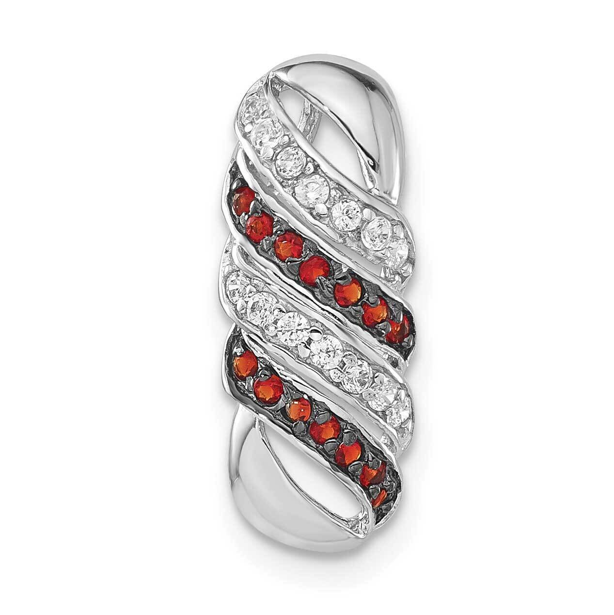 CZ &amp; Red Glass Stone Slide Pendant Sterling Silver Polished QP4204, MPN: QP4204,