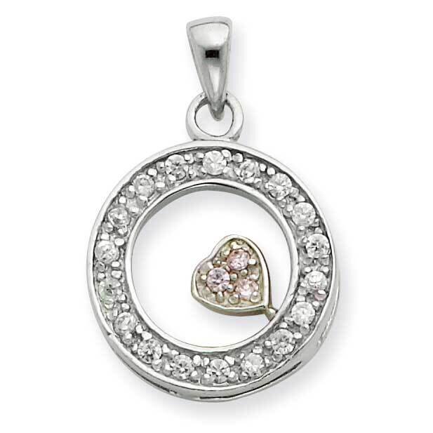 CZ Circle with Pink CZ Heart Pendant Sterling Silver QP994, MPN: QP994, 883957285894