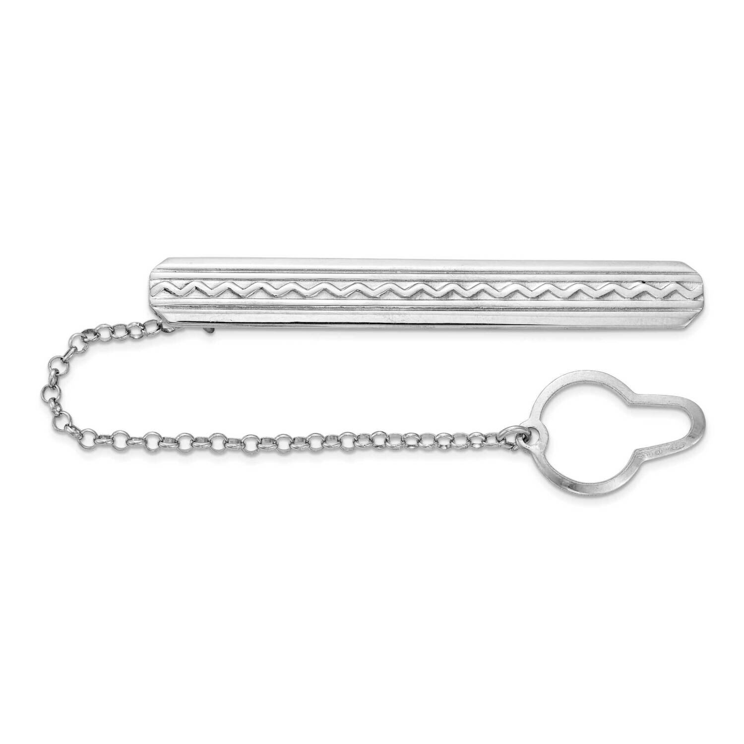 Wave Design with Button Chain Tie Bar Sterling Silver Rhodium-Plated QQ628