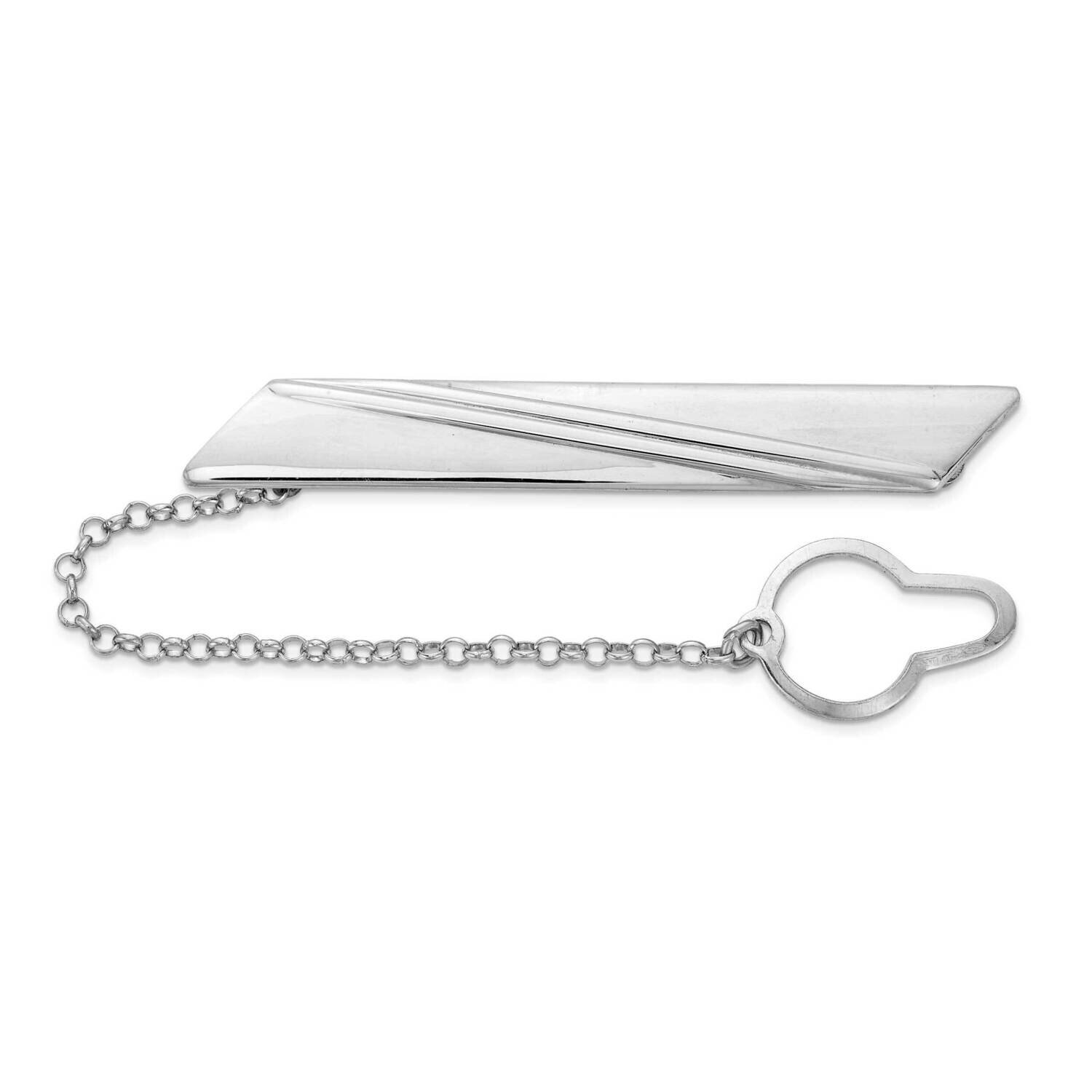 Stripe Design with Button Chain Tie Bar Sterling Silver Rhodium-Plated QQ627, MPN: QQ627, 883957834…