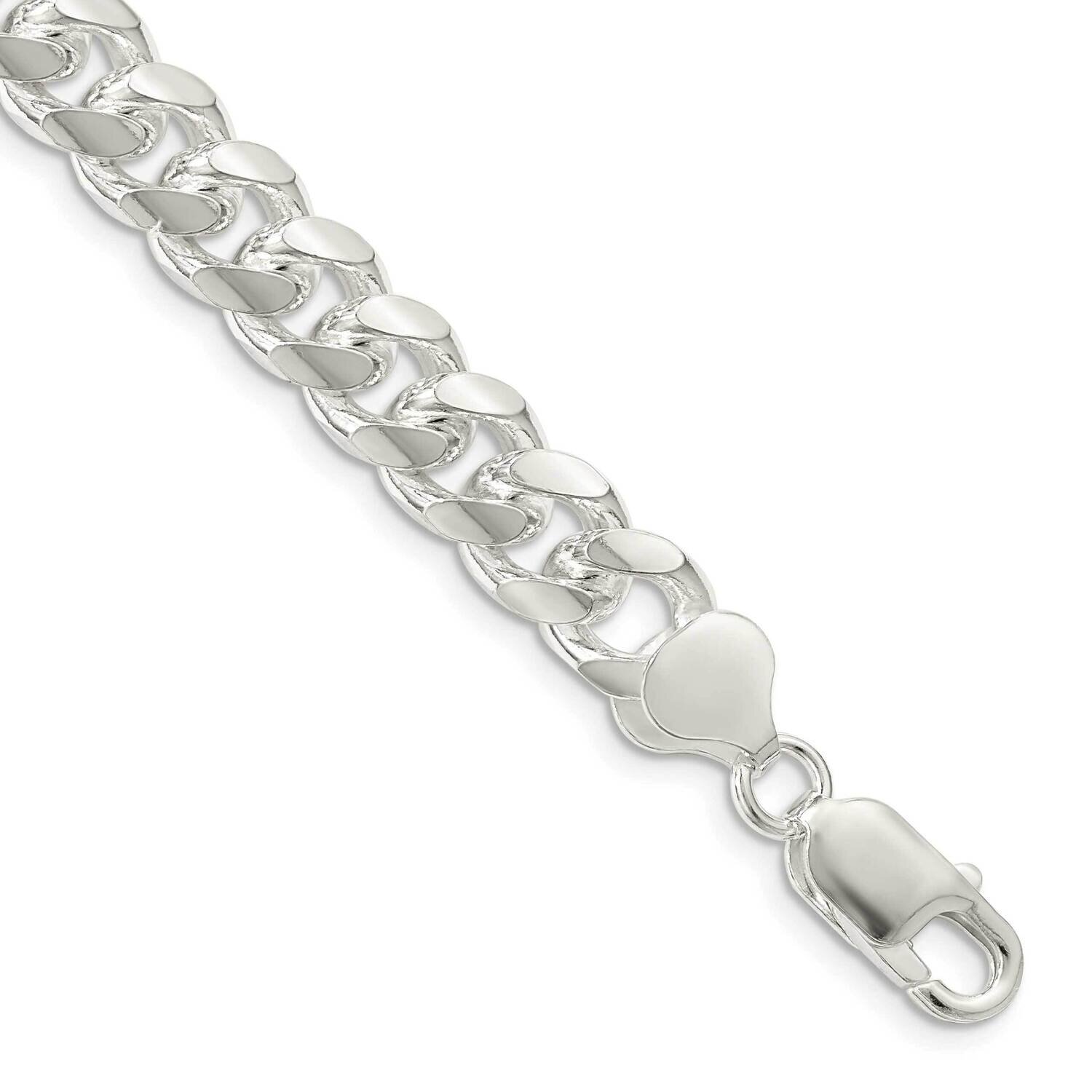 8.5mm Domed with Side Diamond-Cut Curb Chain 9 Inch Sterling Silver QRC240-9