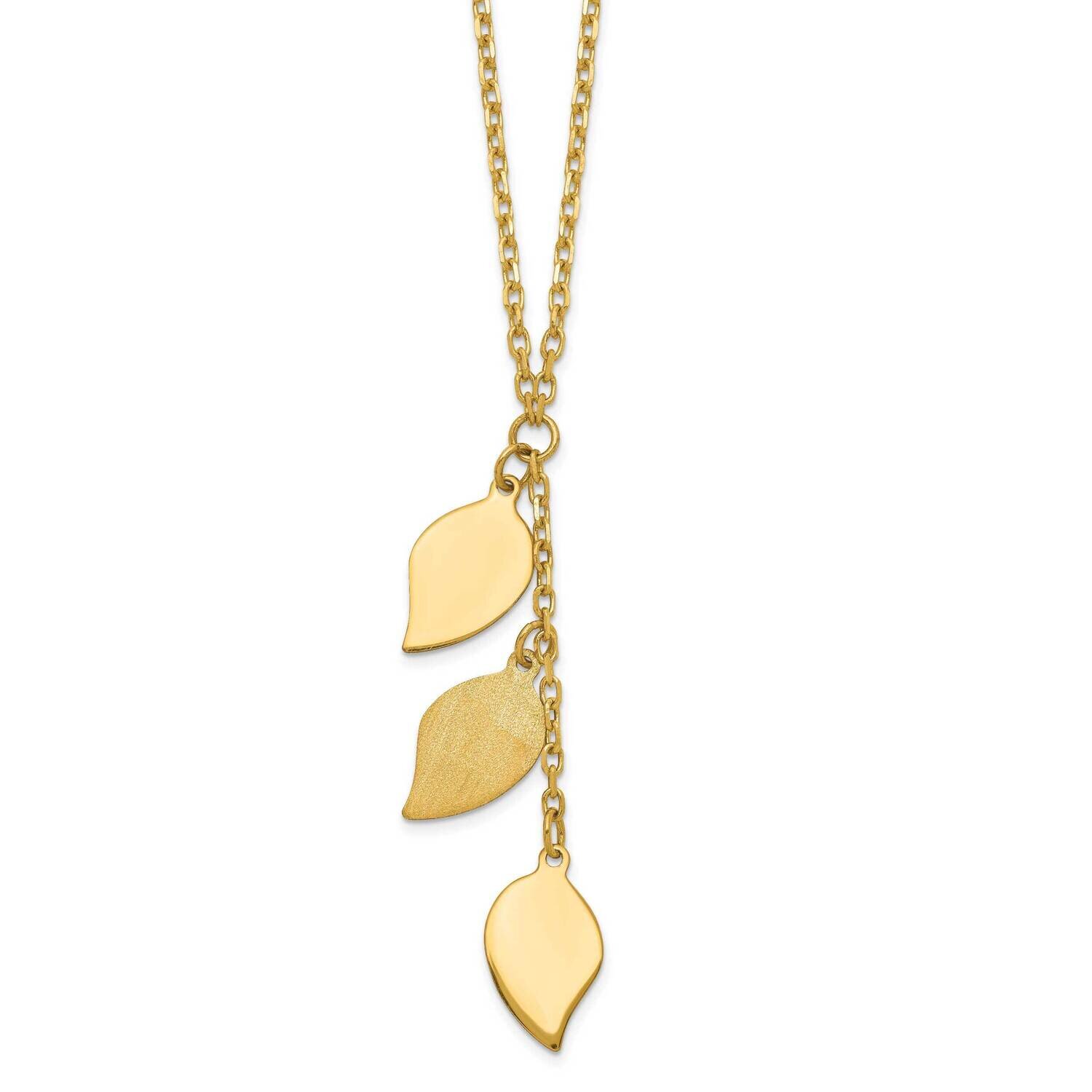 Brushed & Polished with 2 Inch Extension Leaf Necklace 14k Gold SF2677-16