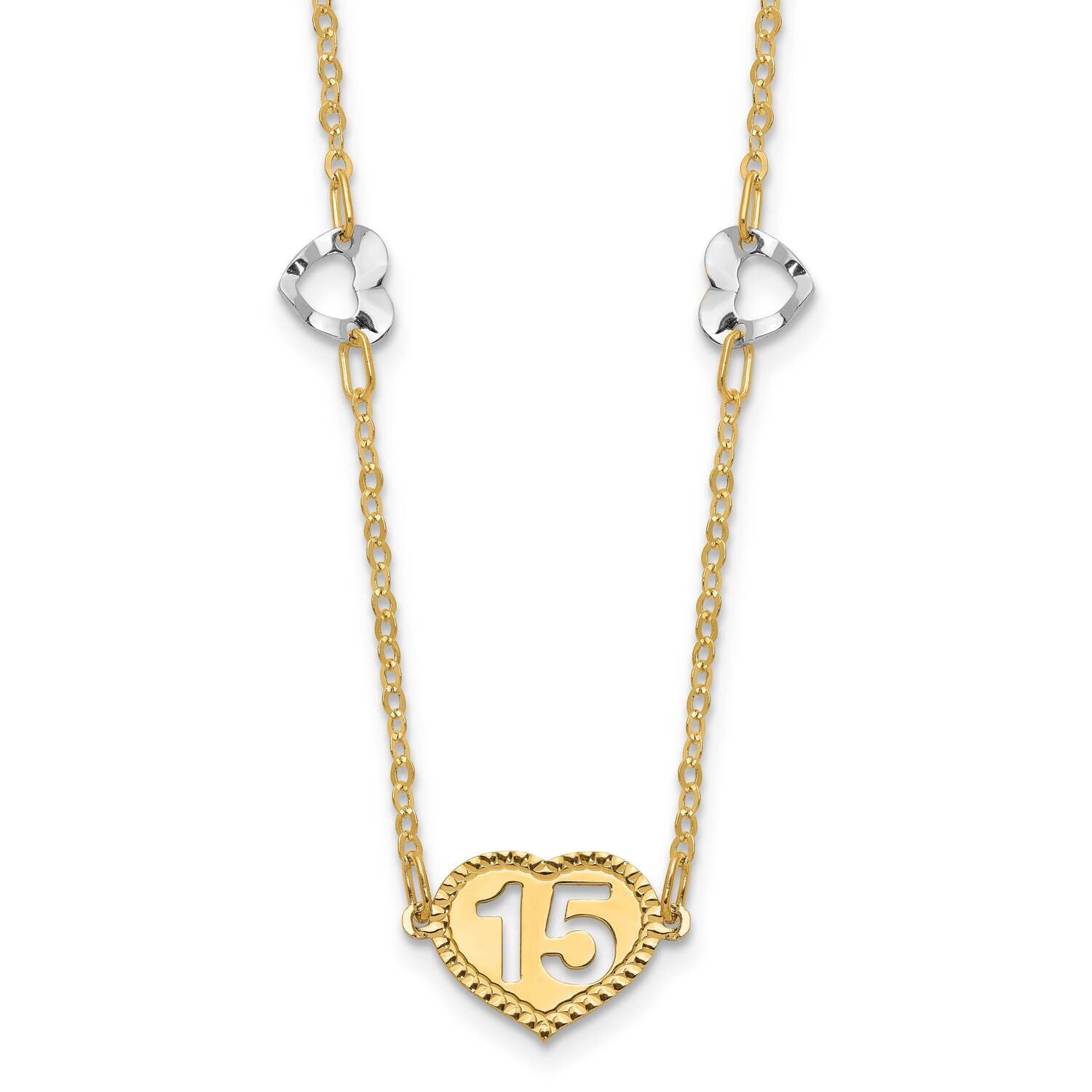 Polished 15 Heart with 2 Inch Extension Necklace 14k Two-Tone Gold SF2654-16.5