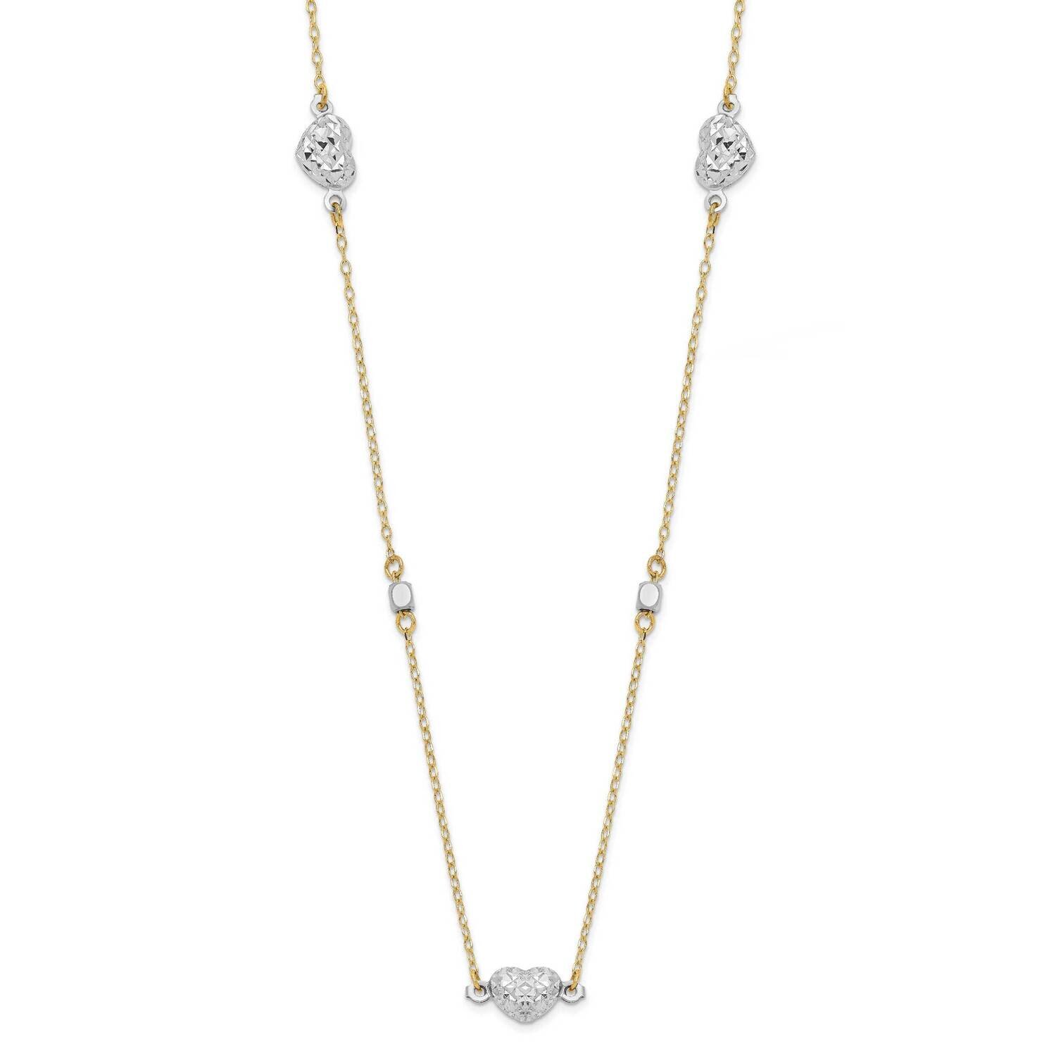 Polished Diamond-Cut Hearts Necklace 14k Two-Tone Gold SF2942-18