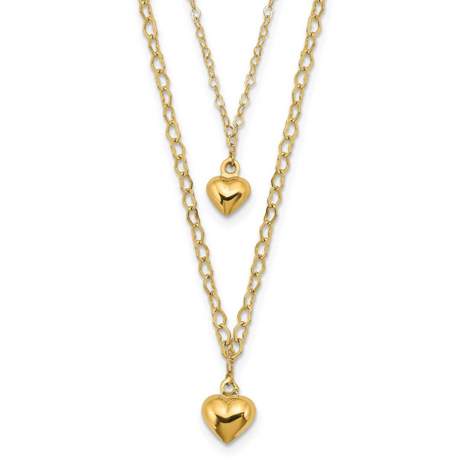 Double Layer Heart Link Polished Hearts 2 Inch Extension Necklace 14k Gold SF2944-16