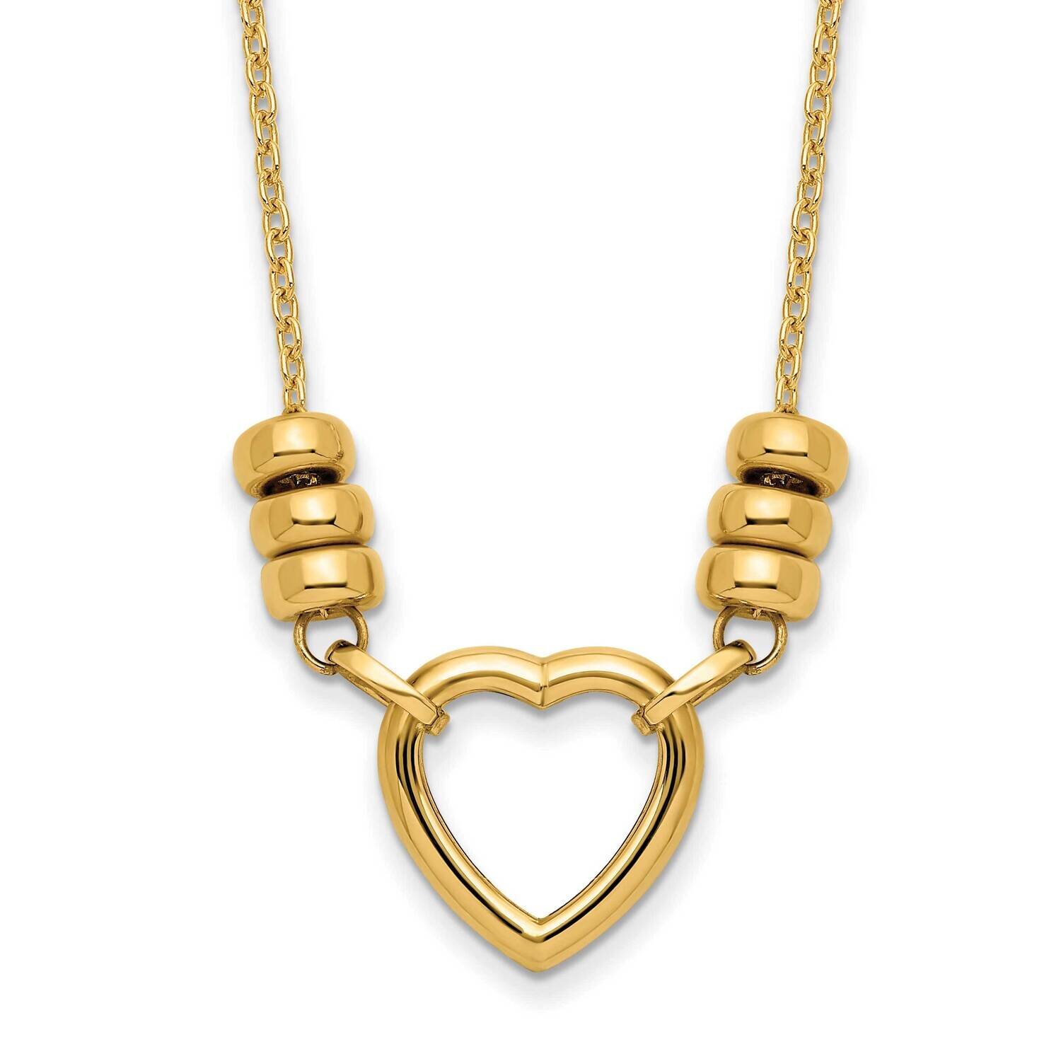 14K Polished Heart & Bead with 1.5 Inch Extension Necklace 14k Gold Polished SF2857-18