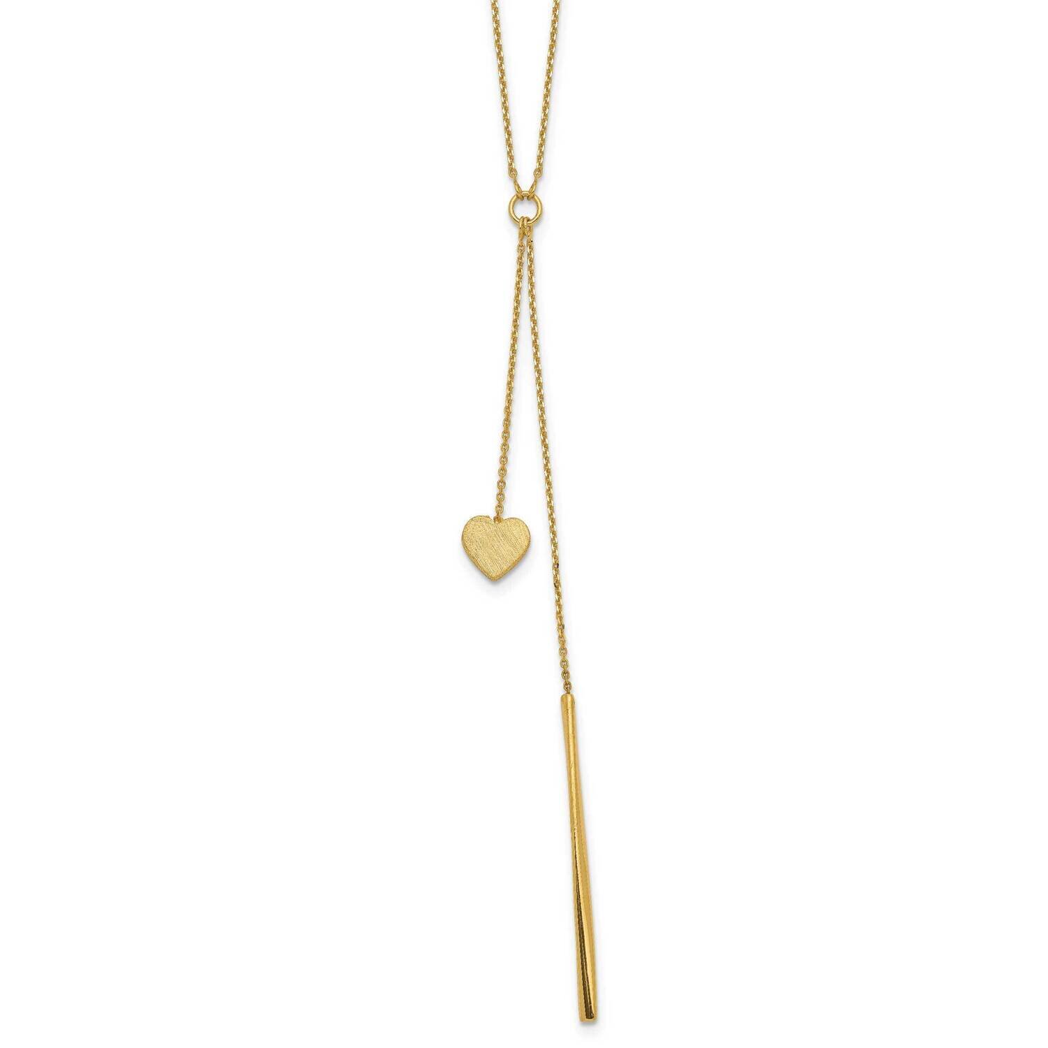 14K Polished Vertical Bar Brushed Heart with 2 Inch Extension Drop Necklace 14k Gold Polished SF2868-16