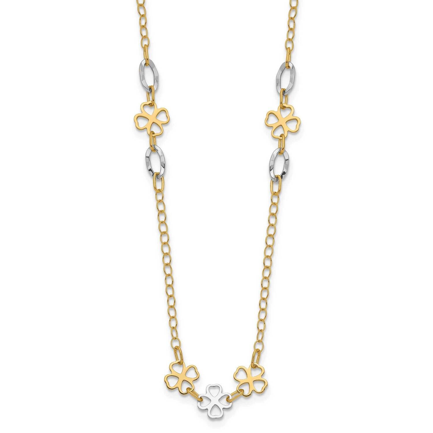 Diamond-Cut Polished Flower Necklace 14k Two-Tone Gold SF2947-17