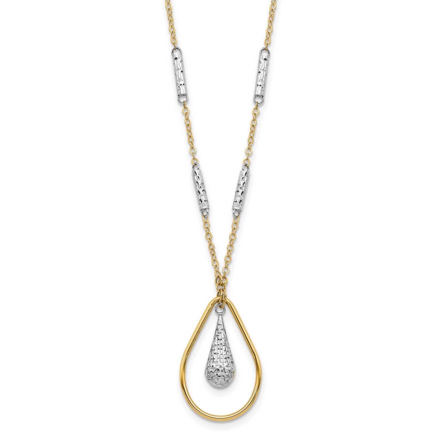 Polished & Diamond-Cut Teardrop Necklace 14k Two-Tone Gold SF2946-17