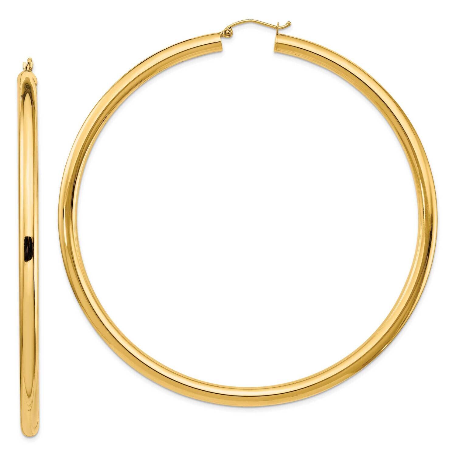 14K Polished 4X80mm Round Tube Hoop Earrings 14k Gold Polished T1164, MPN: T1164, 883957865034