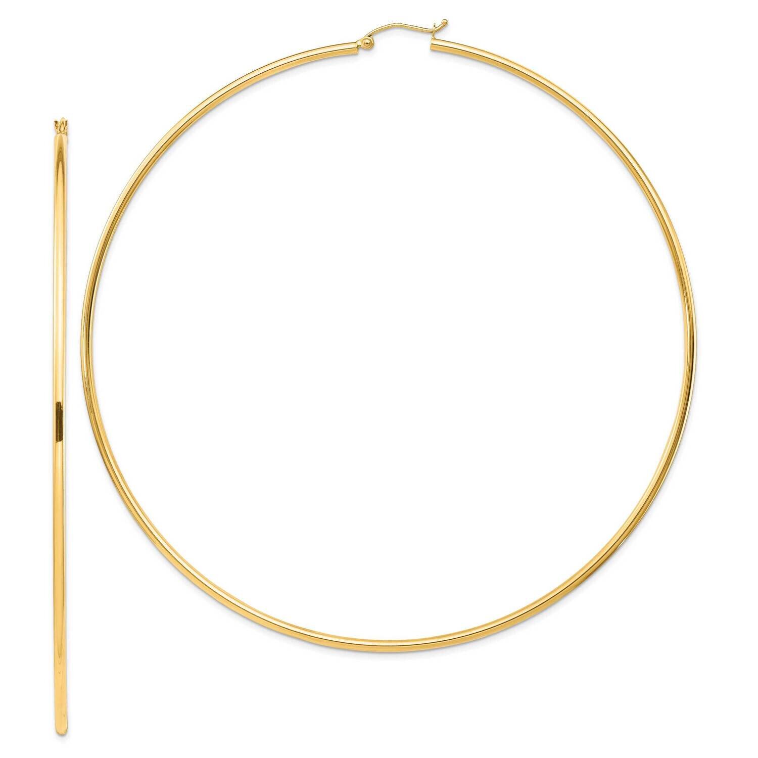 14K Polished 2X100mm Round Tube Hoop Earrings 14k Gold Polished T1159, MPN: T1159, 883957856131