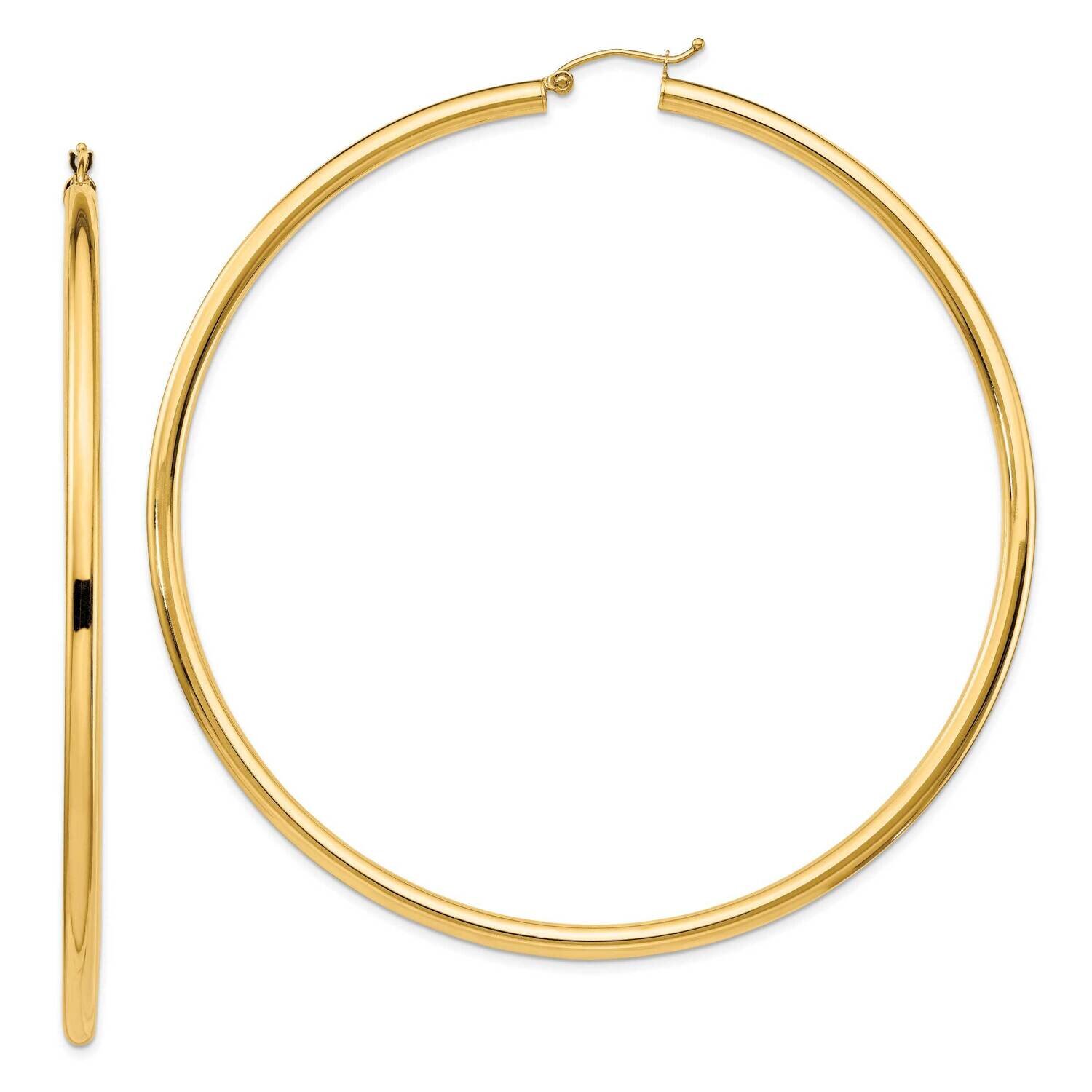 14K Polished 3X80mm Round Tube Hoop Earrings 14k Gold Polished T1160, MPN: T1160, 883957859231