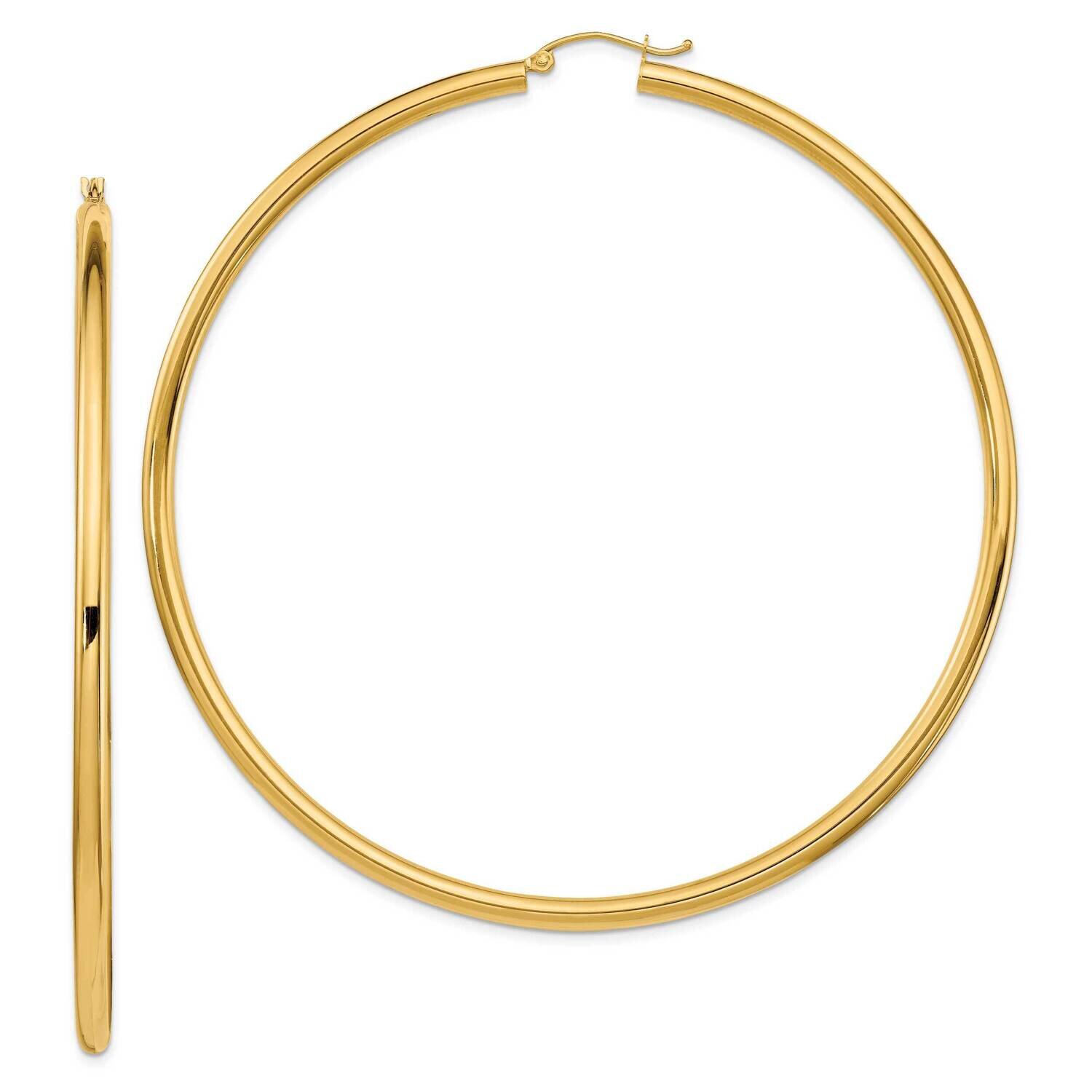 14K Polished 3X80mm Lightweight Round Tube Hoop Earrings 14k Gold Polished T1160L, MPN: T1160L, 191…
