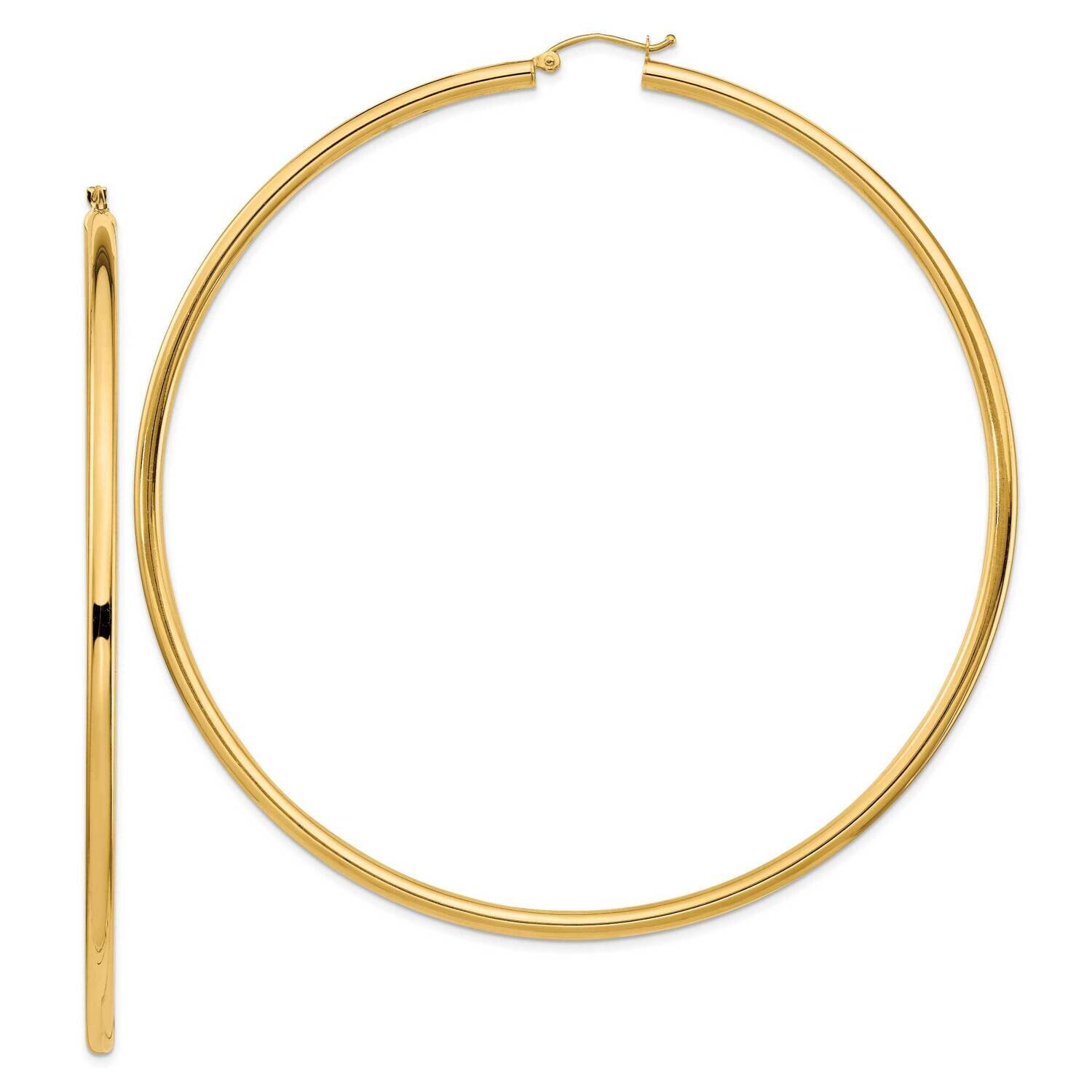 14K Polished 3X90mm Lightweight Round Tube Hoop Earrings 14k Gold Polished T1161L, MPN: T1161L, 883…