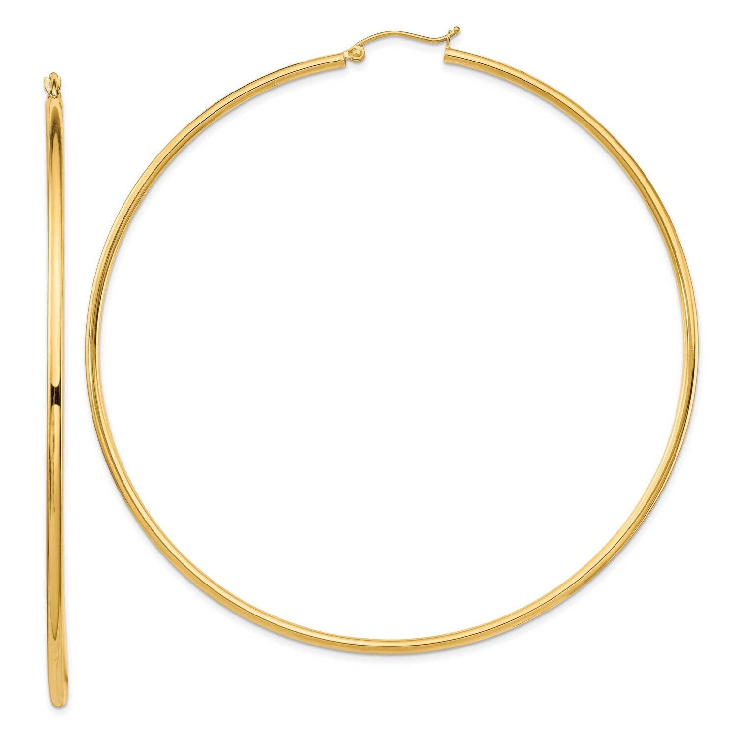 14K Polished 2X80mm Round Tube Hoop Earrings 14k Gold Polished T1157, MPN: T1157, 883957853956