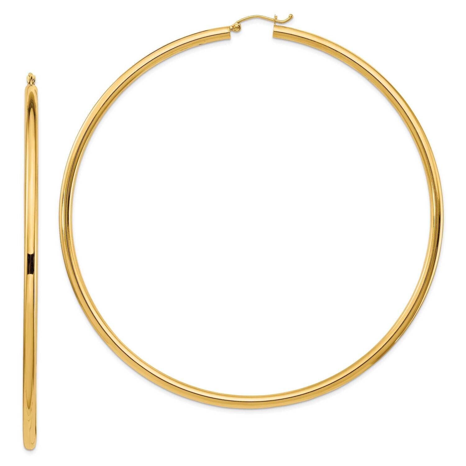 14K Polished 3X90mm Round Tube Hoop Earrings 14k Gold Polished T1161, MPN: T1161, 883957859989