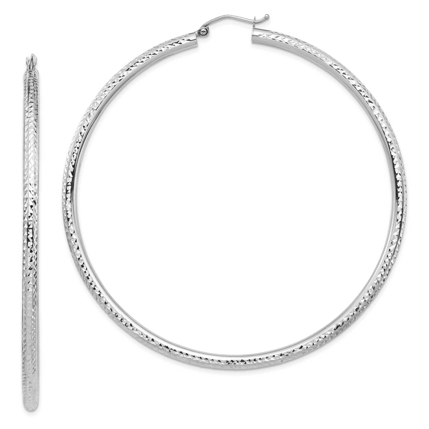 Lightweight 3mm Diamond-Cut Hoop Earrings 14k White Gold TC1013W, MPN: TC1013W, 883957899923