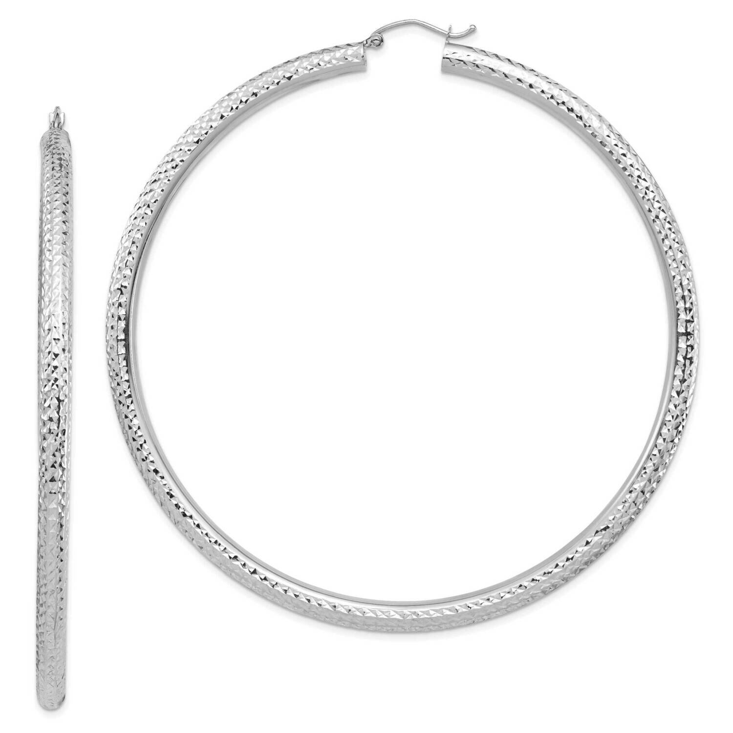 Diamond-Cut 4X80mm Lightweight Round Tube Hoop Earrings 14k White Gold TC1021W