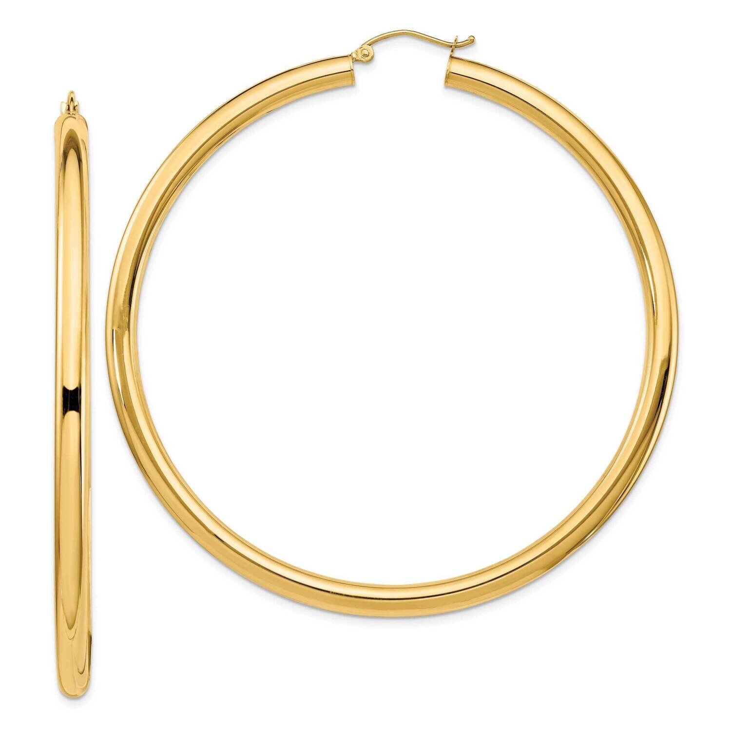 14K Polished 4X70mm Lightweight Round Tube Hoop Earrings 14k Gold Polished TF553L, MPN: TF553L, 883…