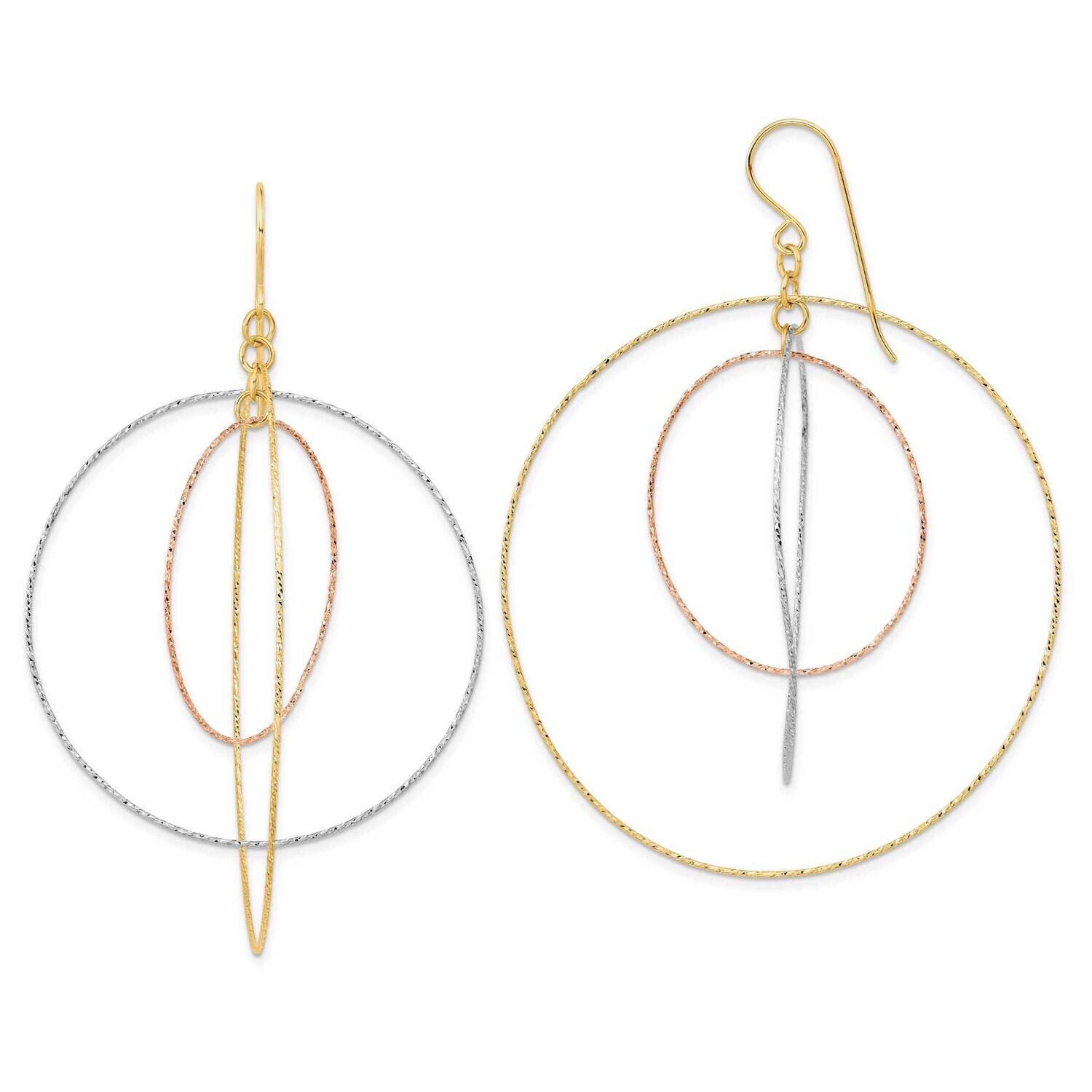 Tri-Color Diamond Cut Graduated Circles Shepherd Hook Earrings 14k Gold TL999, MPN: TL999, 19110105…