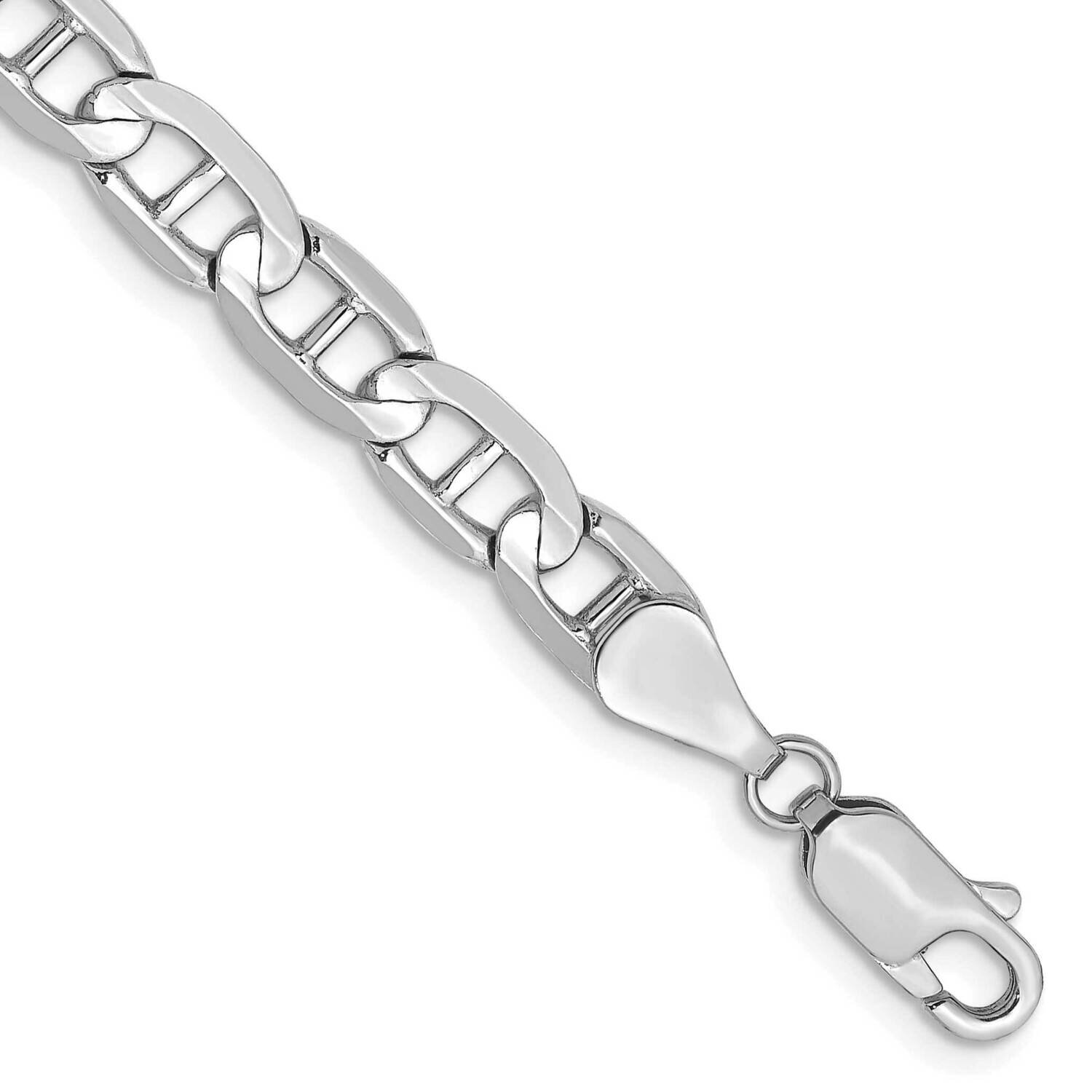 7 Inch 5.25mm Concave Anchor with Lobster Clasp Bracelet 14k White Gold WCA140-7