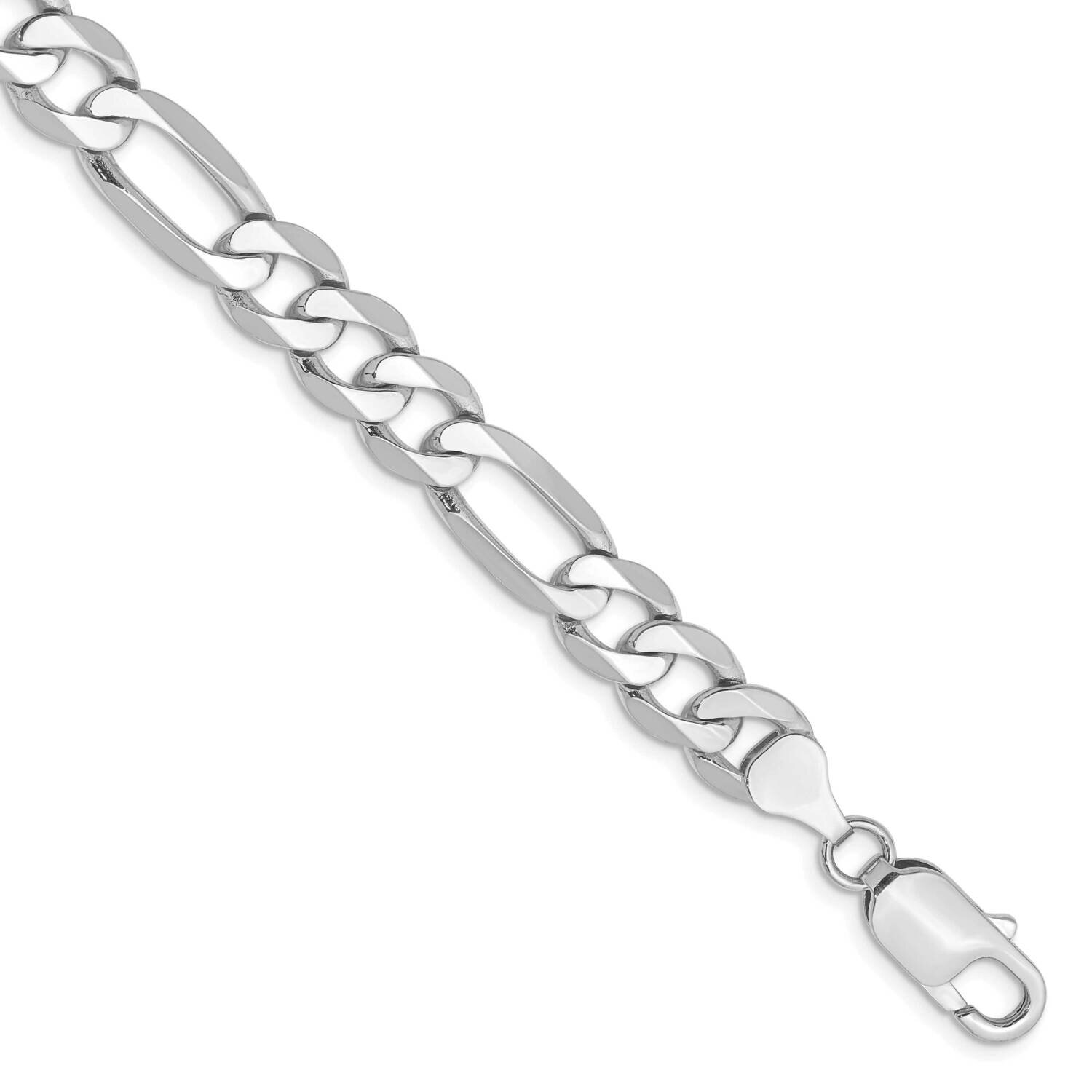 9 Inch 7.5mm Flat Figaro with Lobster Clasp Chain 14k White Gold WFIG200-9