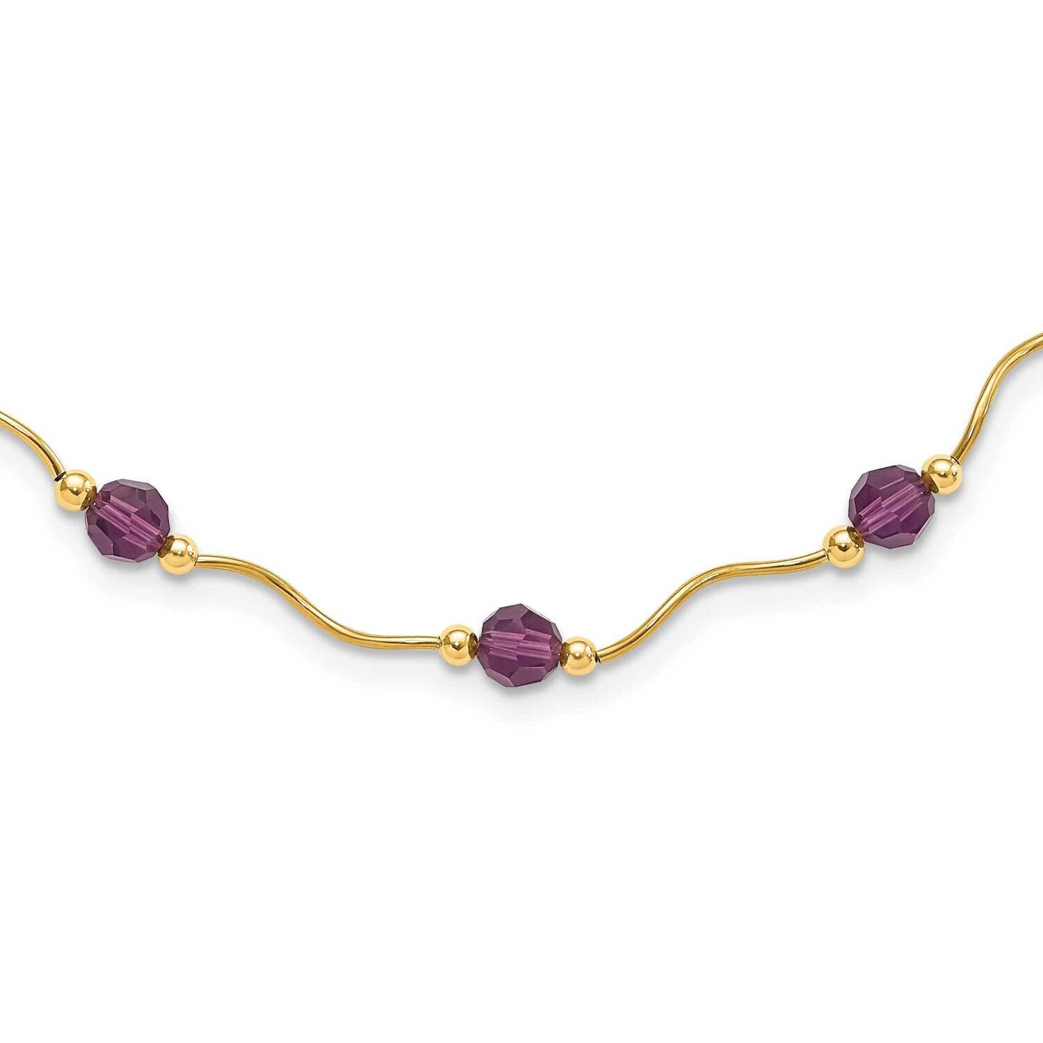 Purple Crystal Bead with 2 In Extension Necklace 14k Gold XF127-16