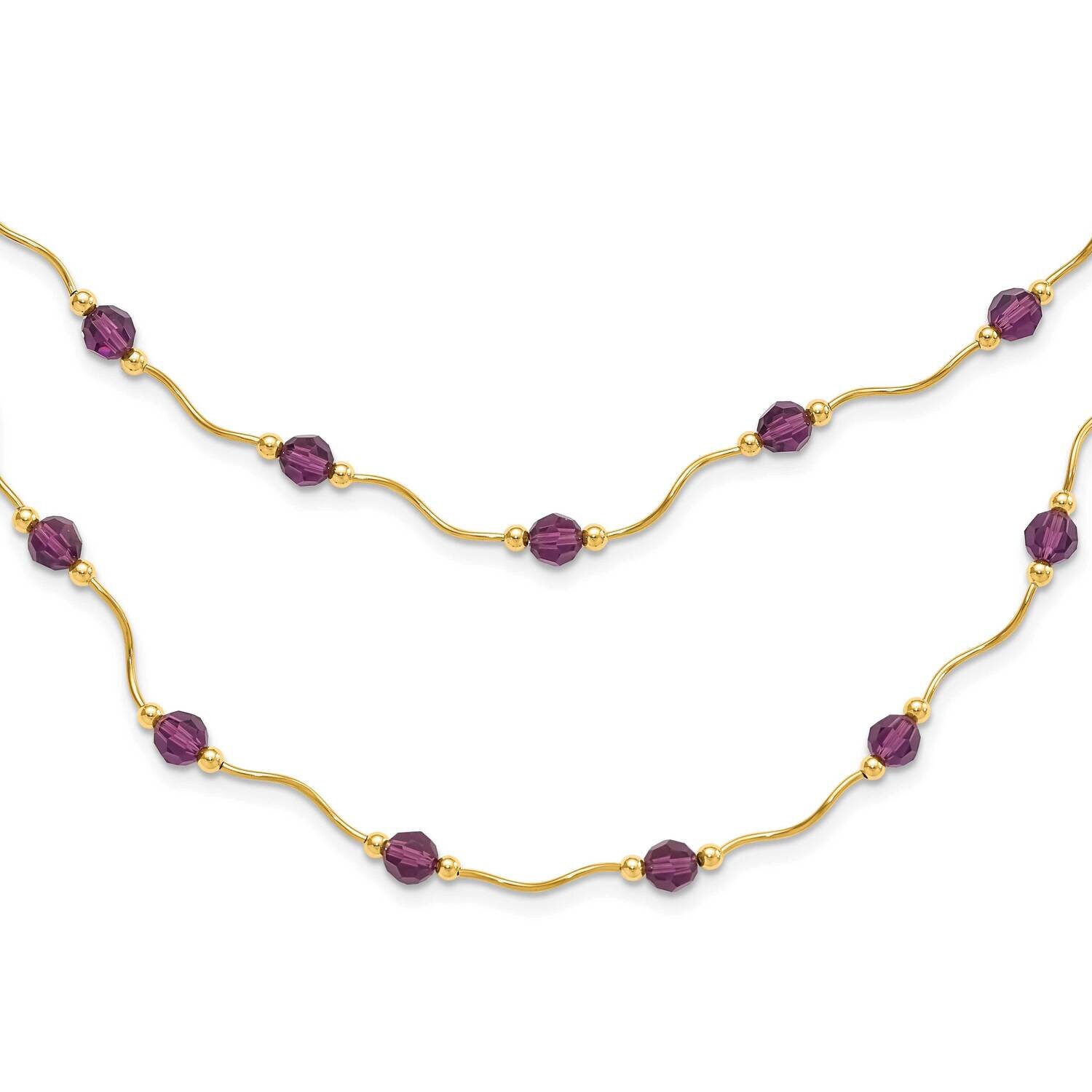 14Ky Spiral Bead & Purple Crystal Multistrand Necklace 14k Gold XF146-20
